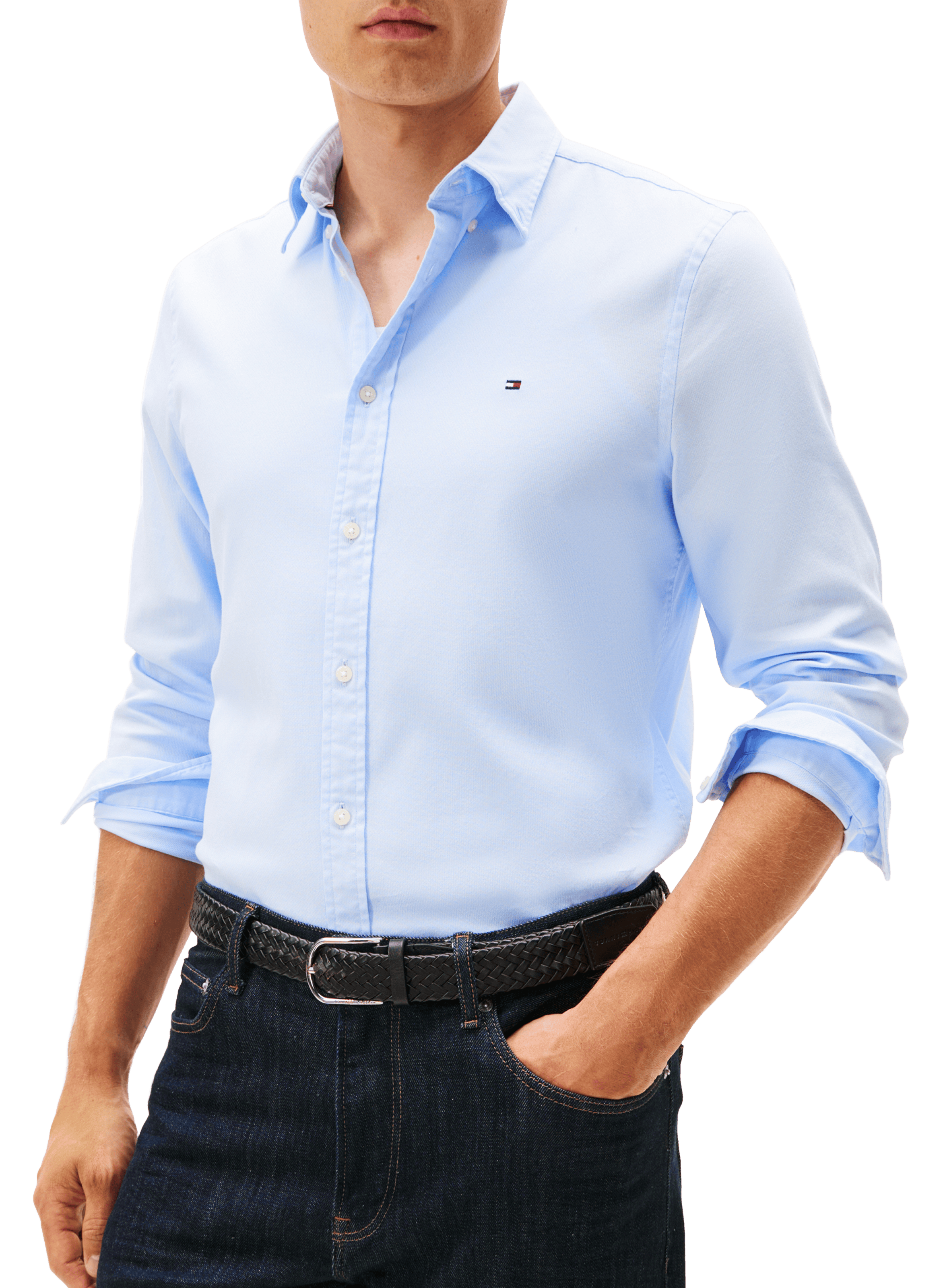 TOMMY HILFIGER Chemise col américain en coton mélangé Bleu