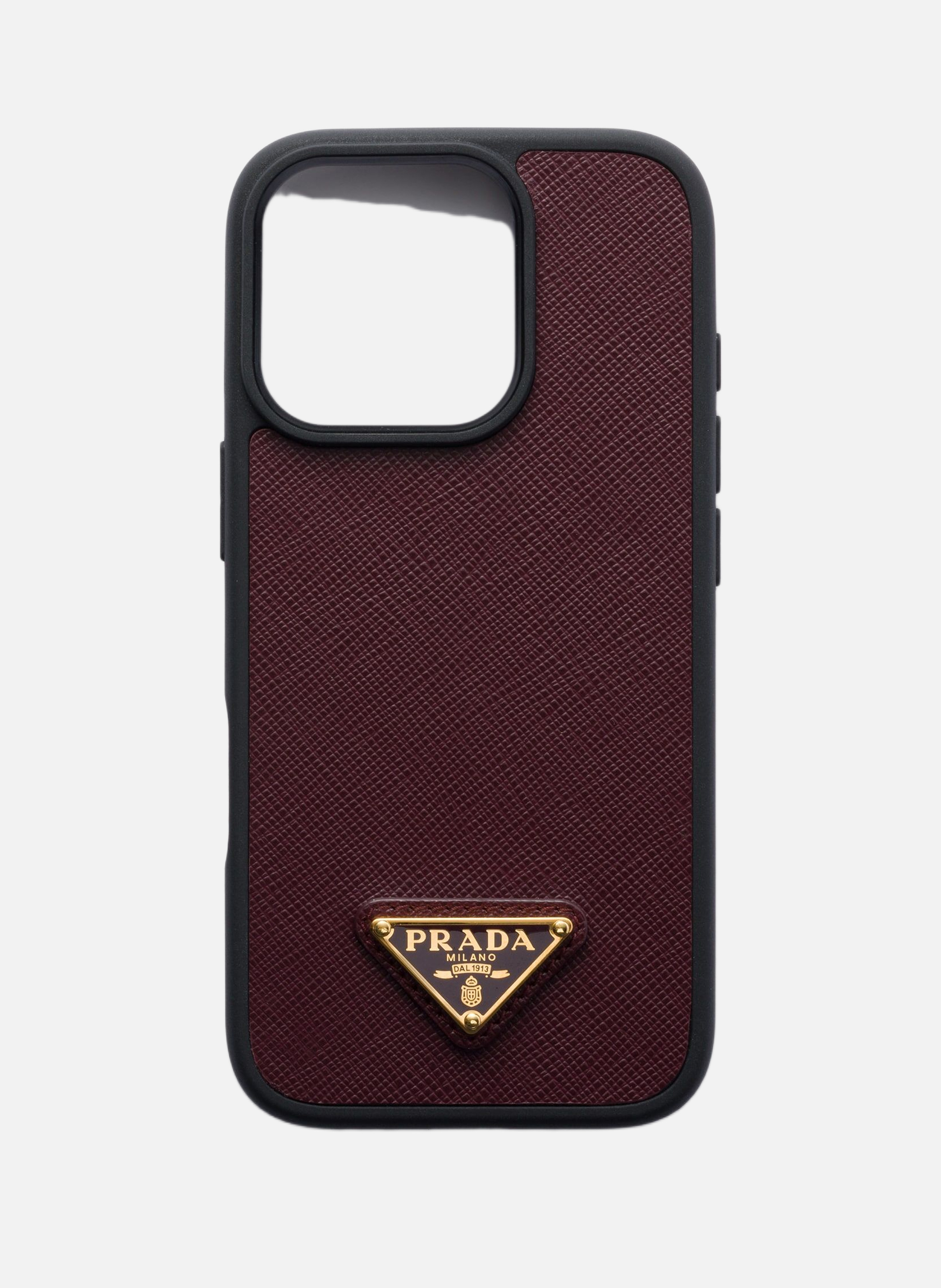 PRADA Coque pour iphone 16 pro en cuir saffiano Rouge