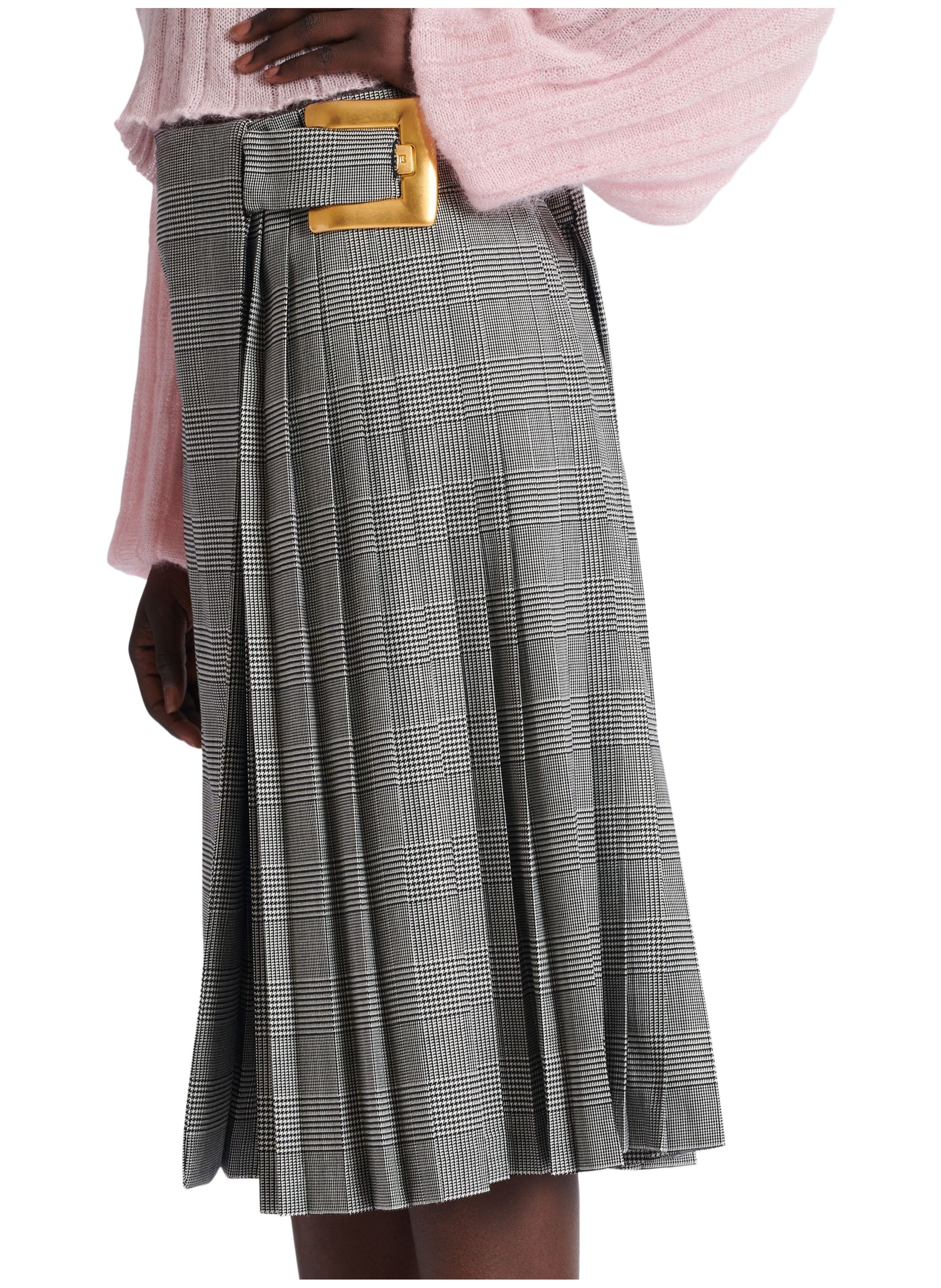 Jupe midi à imprimé prince de galles BALMAIN Noir