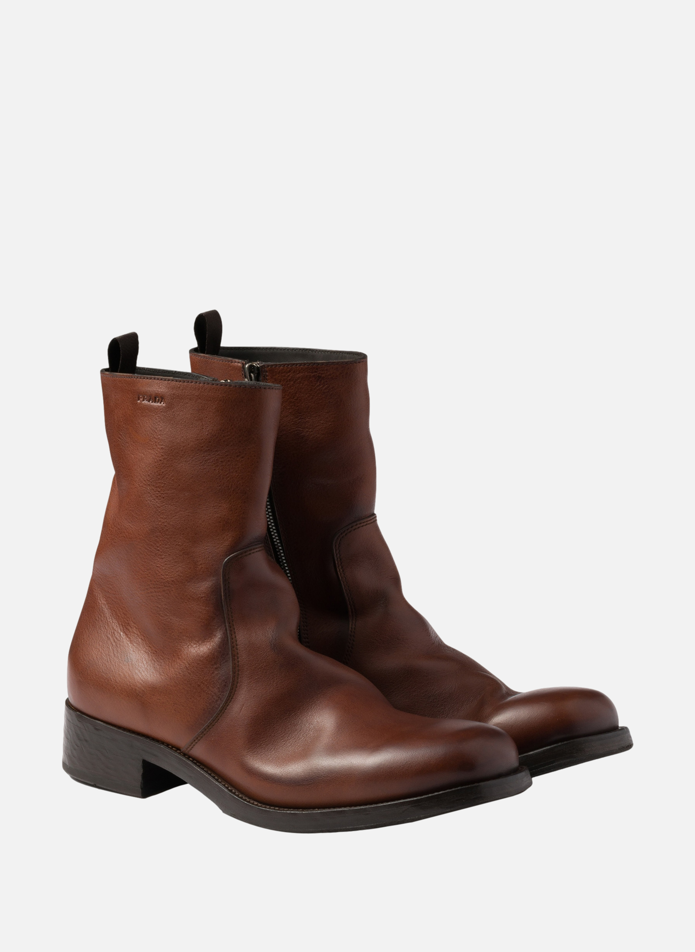 Bottes en cuir avec fermeture à glissière PRADA Marron