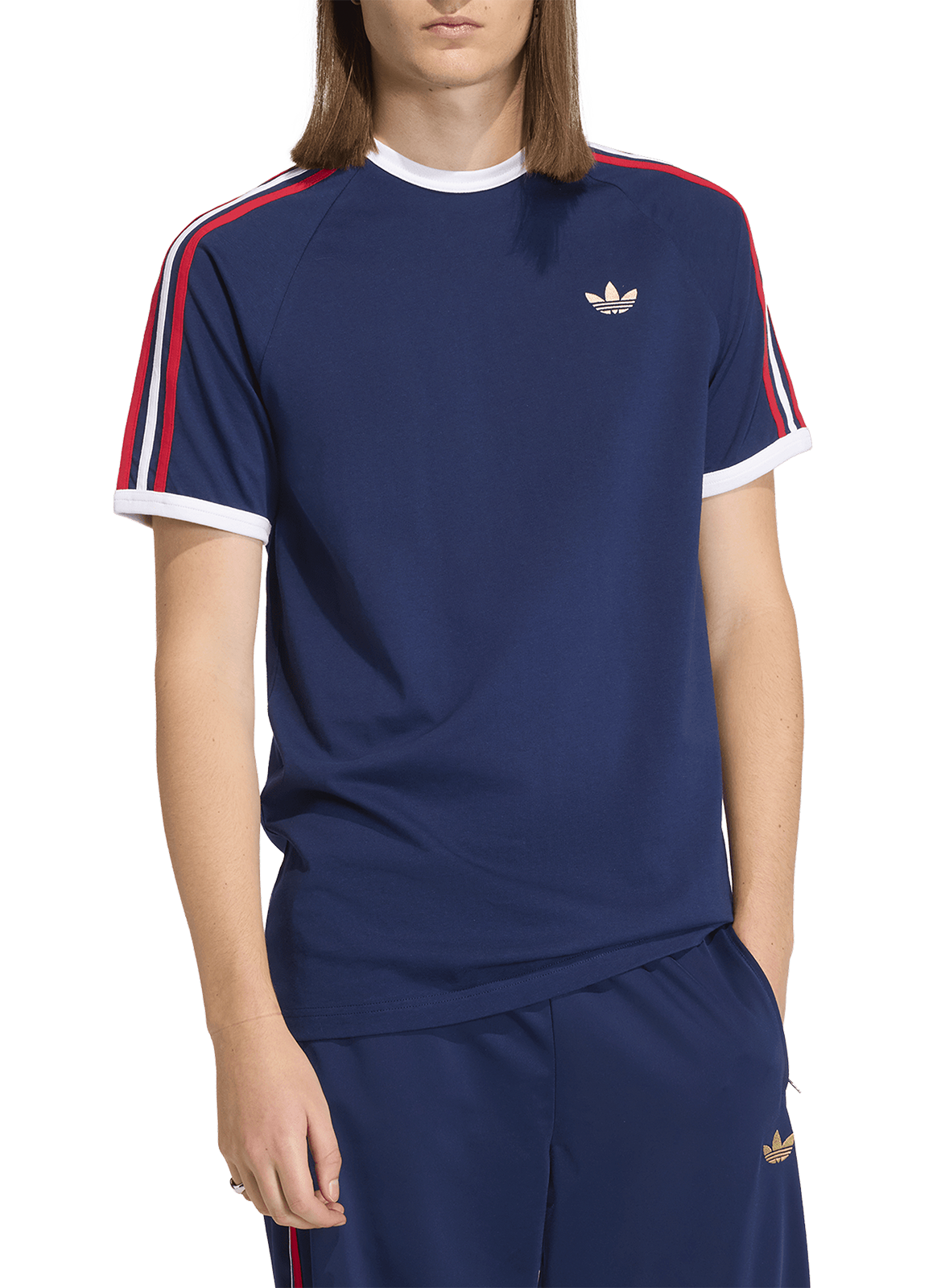 ADIDAS Short-sleeved embroidered cotton T-shirt Blue