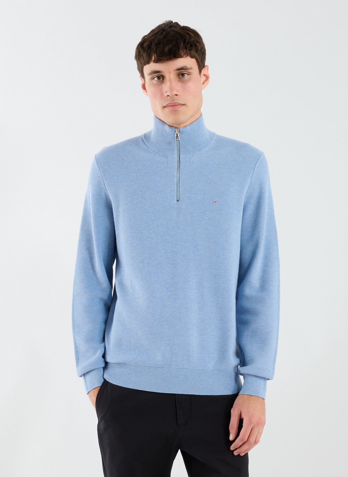 EDEN PARK Pull col zippé en coton Bleu