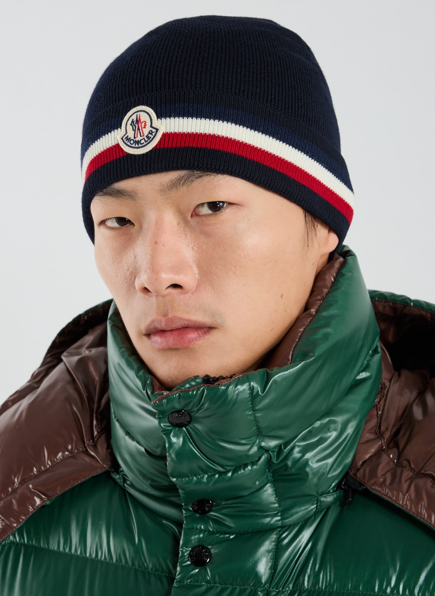 Virgin wool beanie with cuff MONCLER Blue