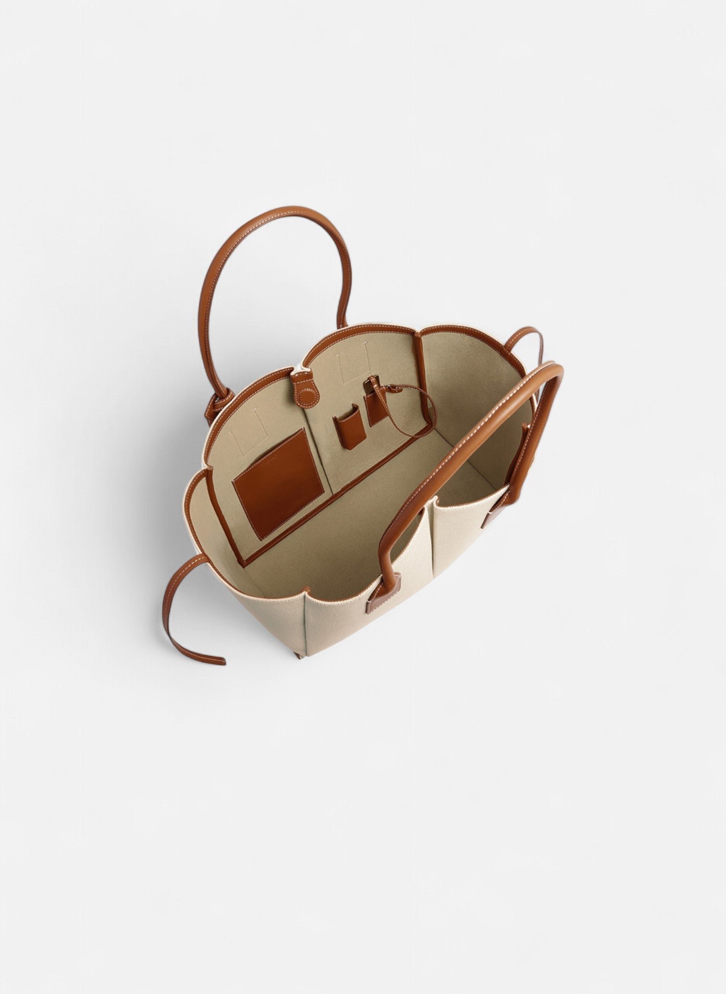 Grand sac cabas elena en toile coton et cuir grainé LE TANNEUR Marron