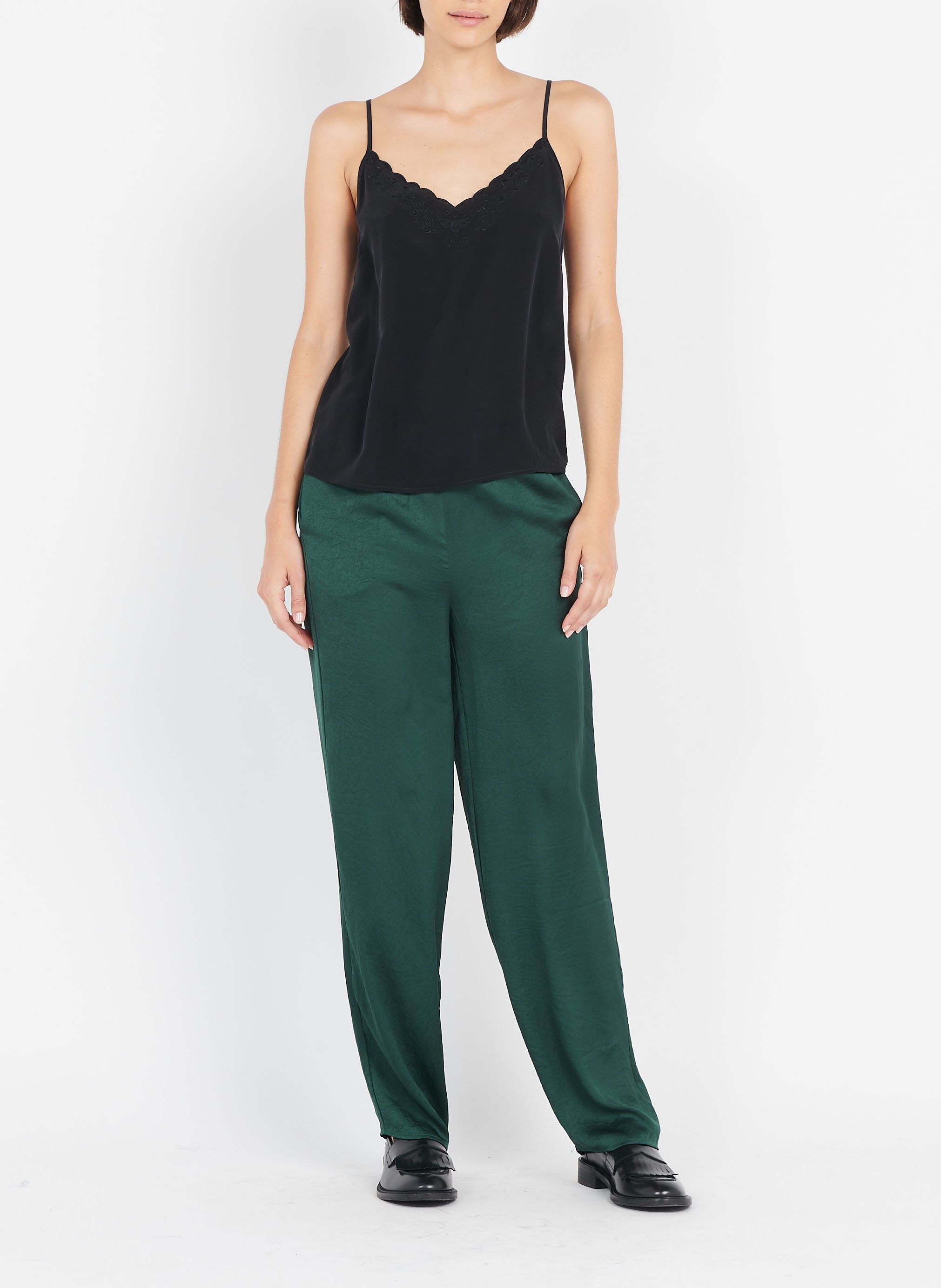 Caraco col v à bretelles en soie IKKS Noir