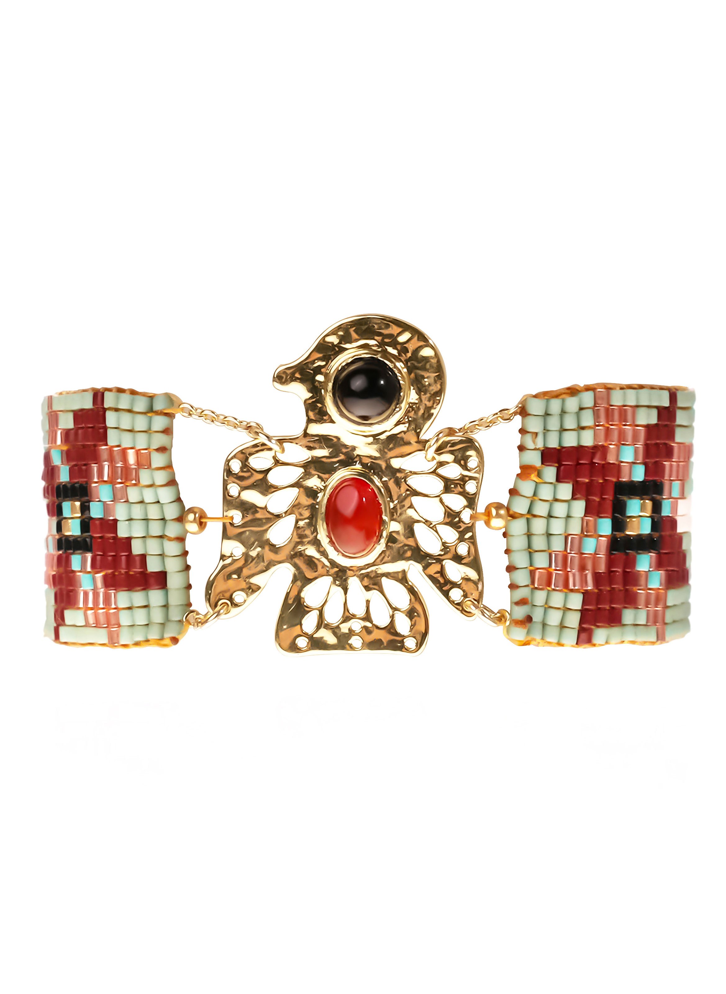 Bracelet réglable perles tissées cabochon oiseau SPICE HIPANEMA Bleu