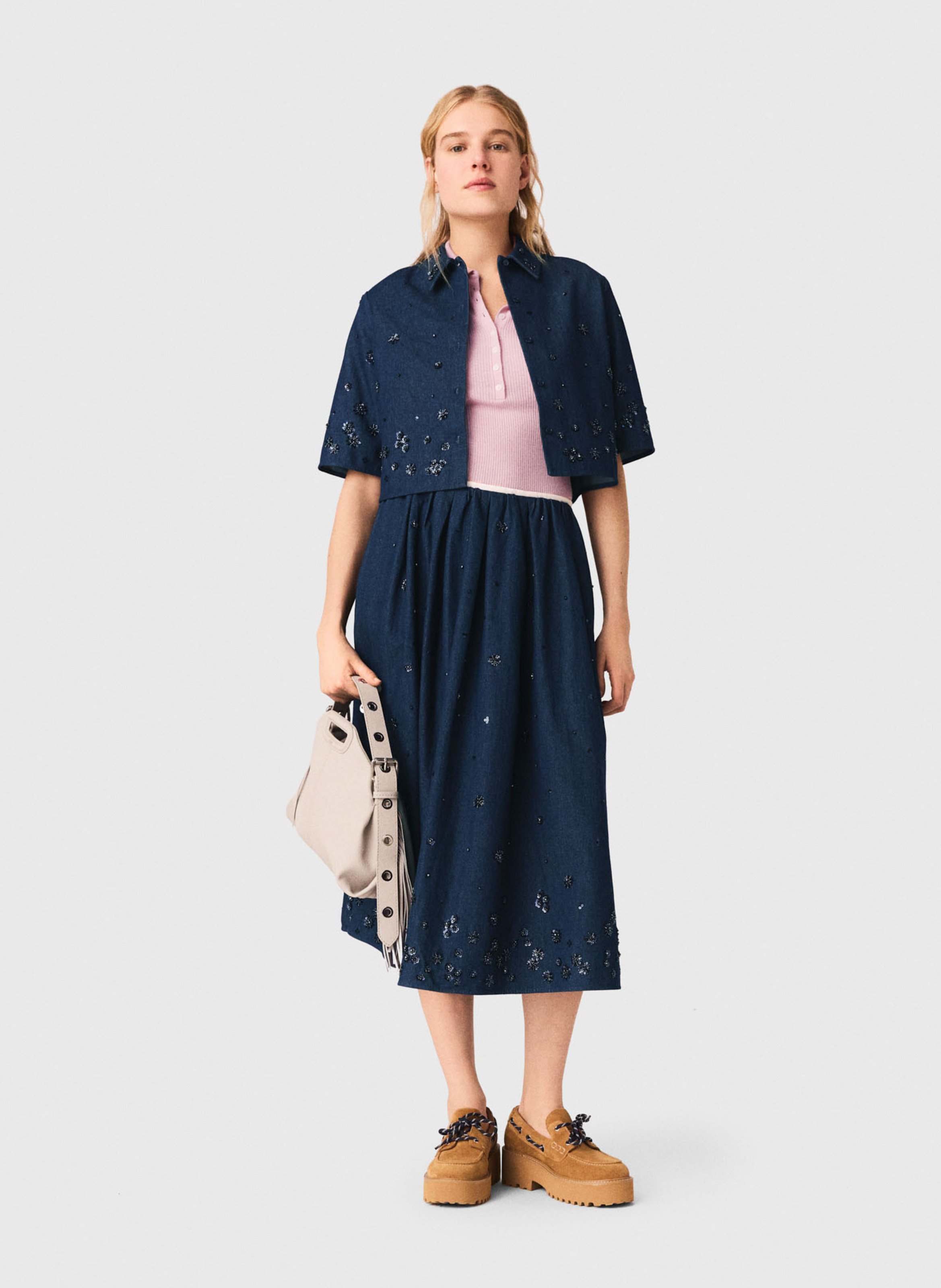 Chemise en denim oversize courte MAJE Bleu