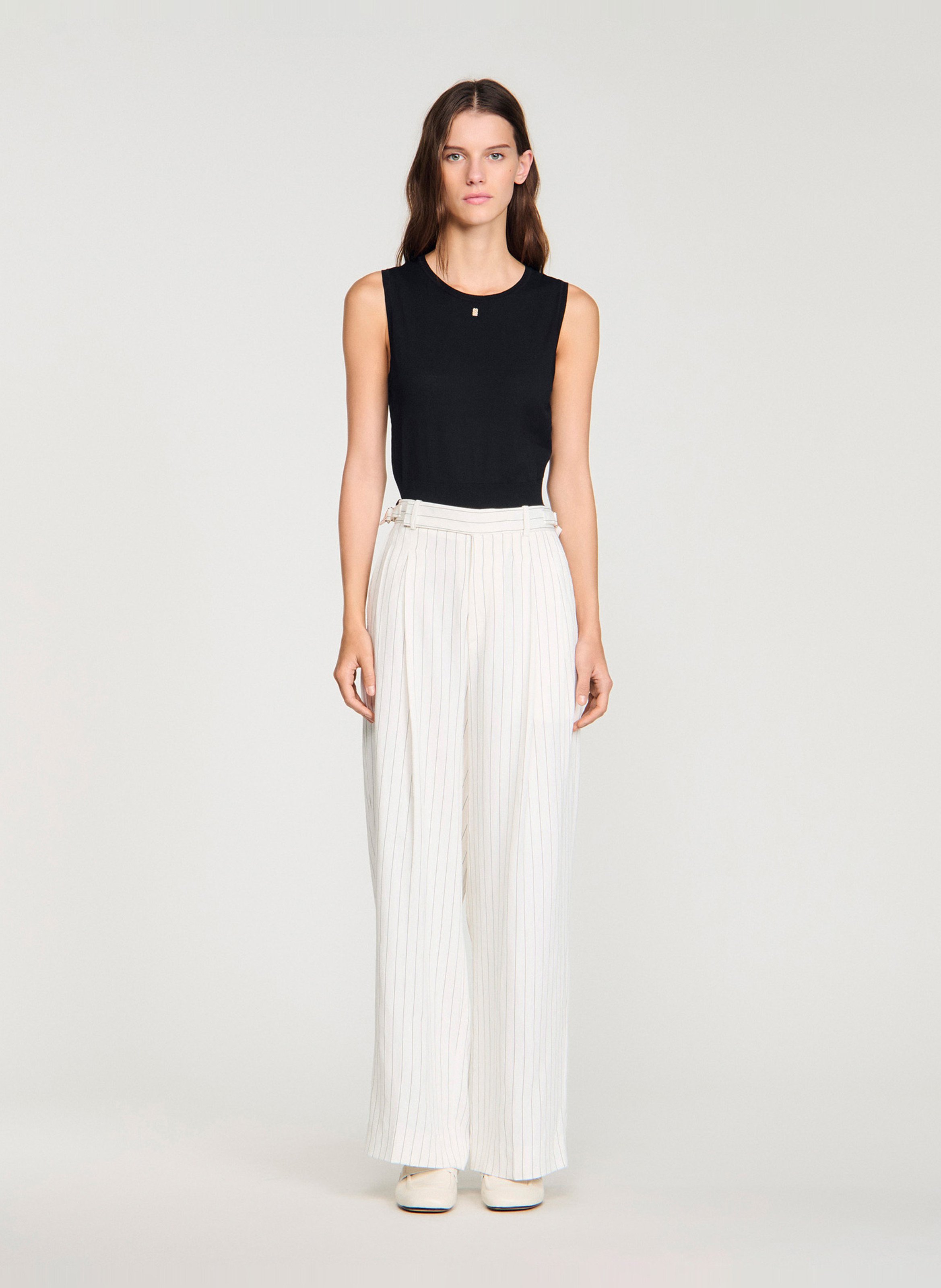 Pantalon large à rayures SANDRO Blanc