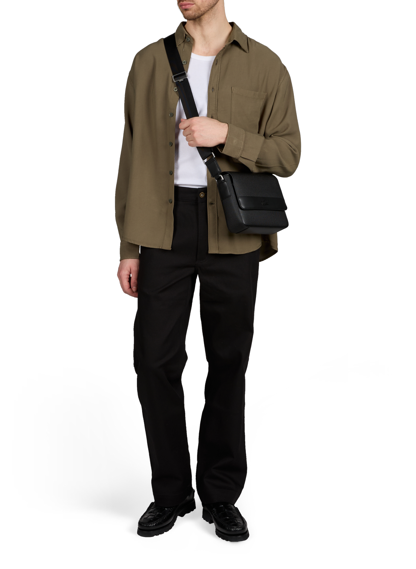 Sac à bandoulière en cuir texturé LACOSTE Noir