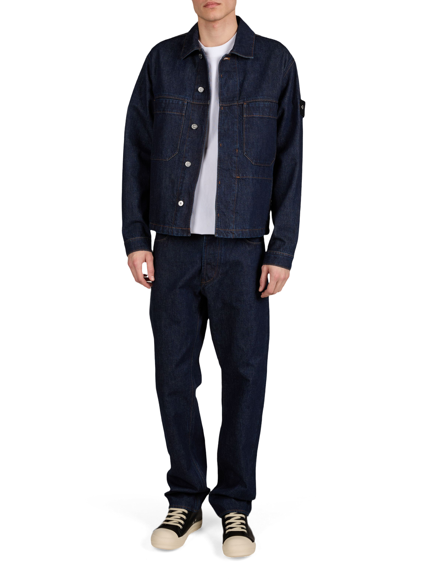 Veste denim à col classique en coton STONE ISLAND Bleu