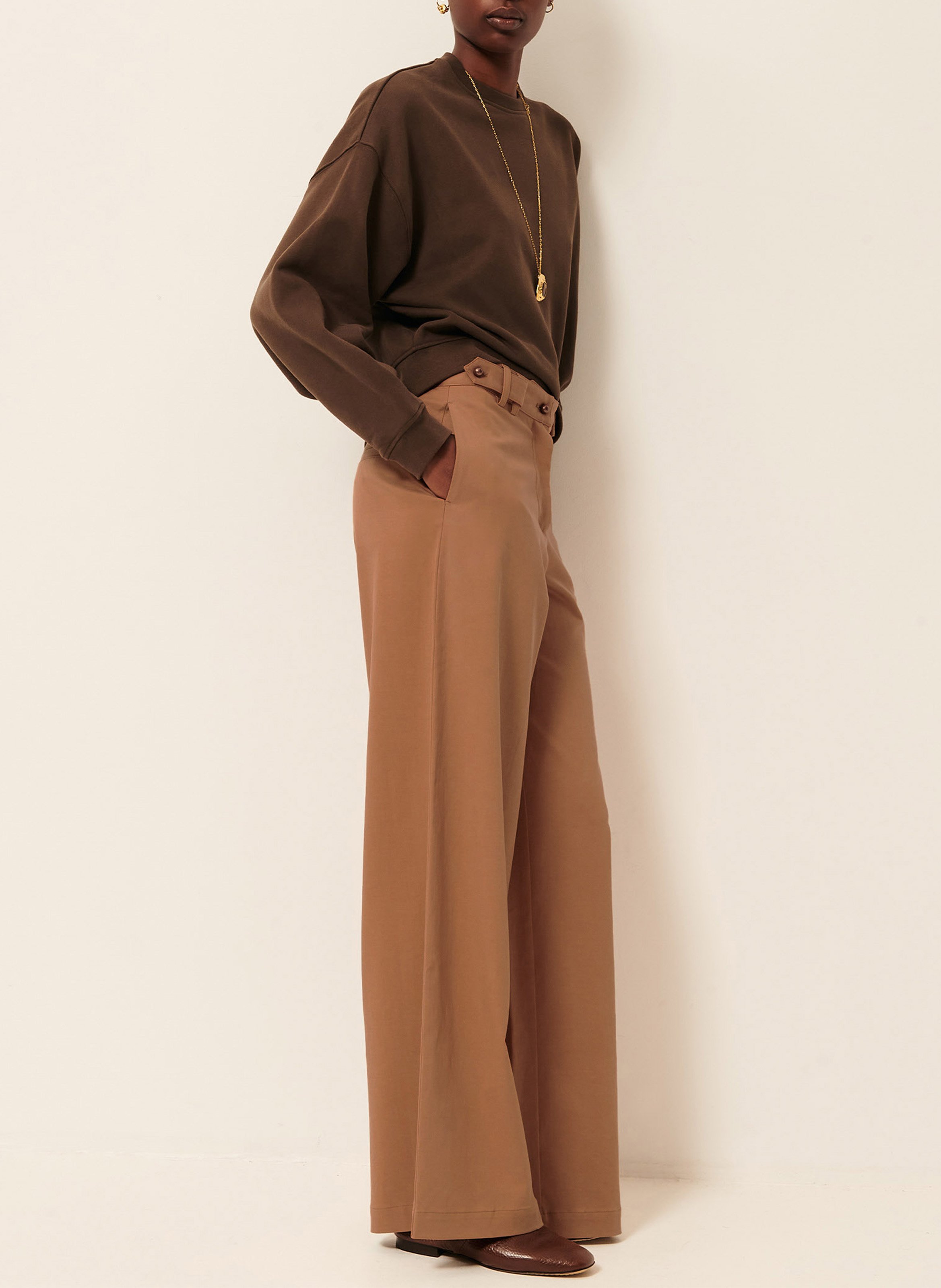 Pantalon large taille haute uni wesley SESSUN Beige