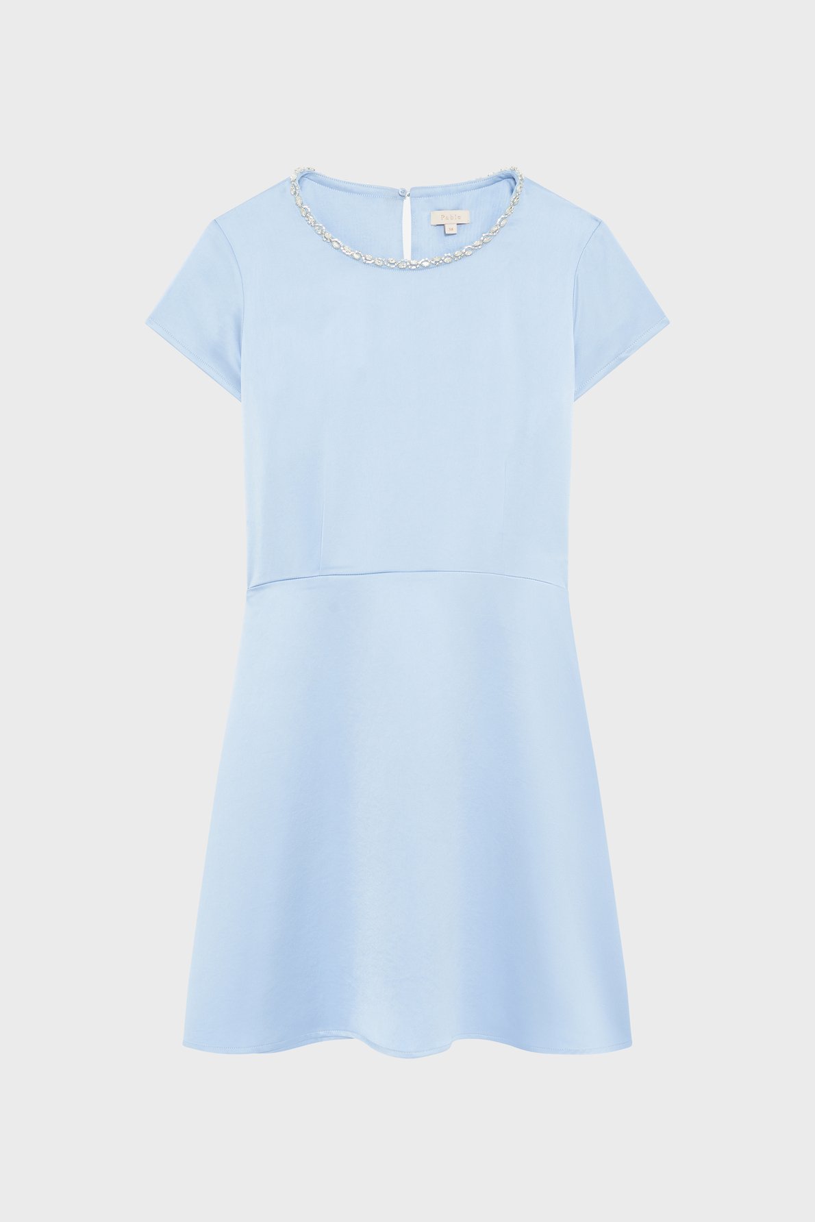 Robe courte en satin et strass - annie Bleu