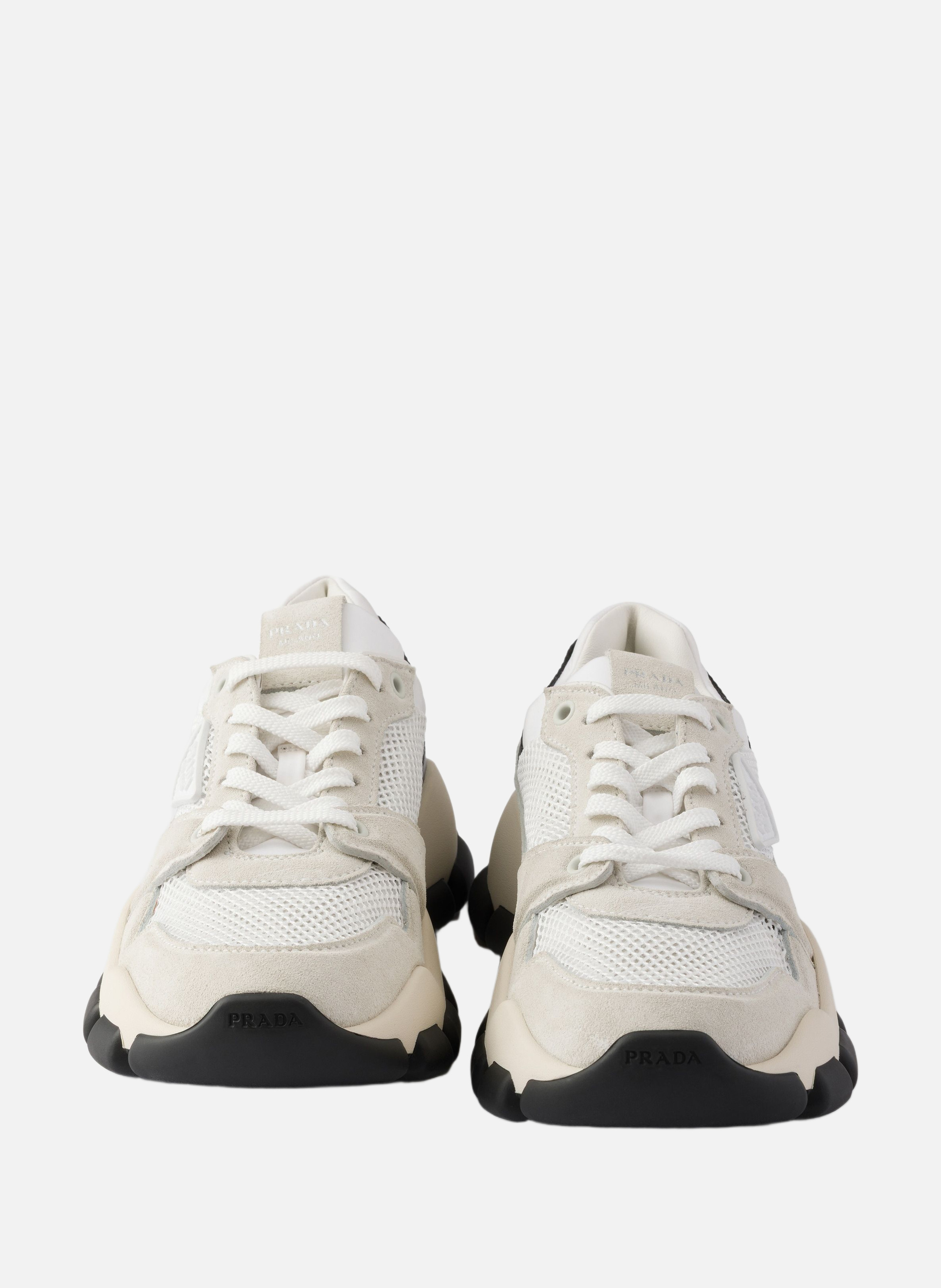 Baskets en tissu mesh et en suède PRADA Blanc