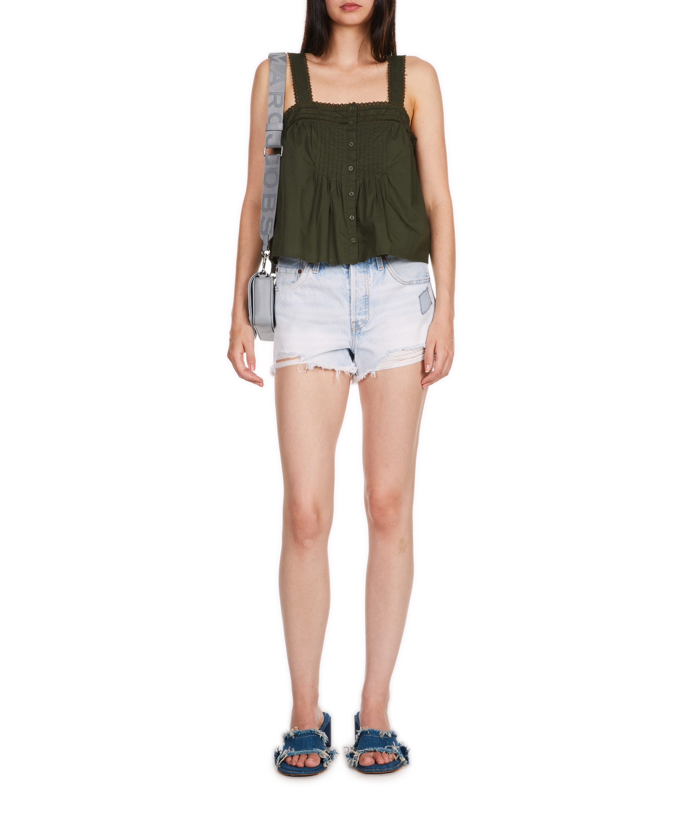 Camicetta con ricamo in cotone Blu