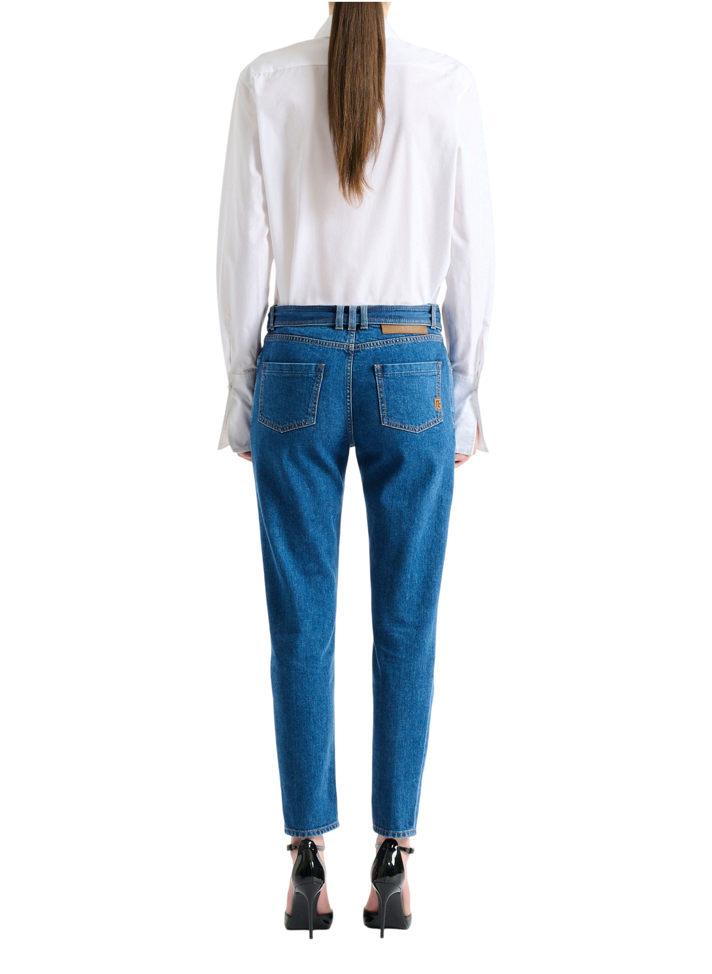 Jean ceinturé en denim BALMAIN Bleu