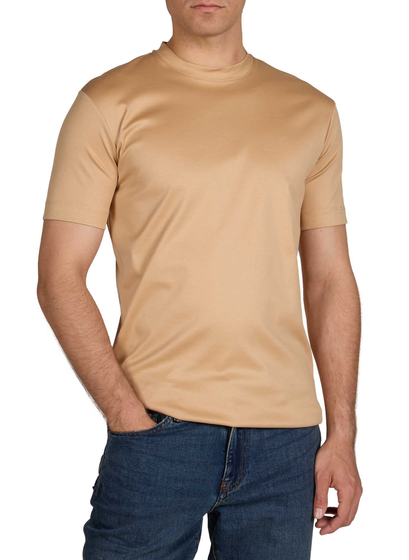 T-shirt uni à col rond en coton AURELIEN Beige