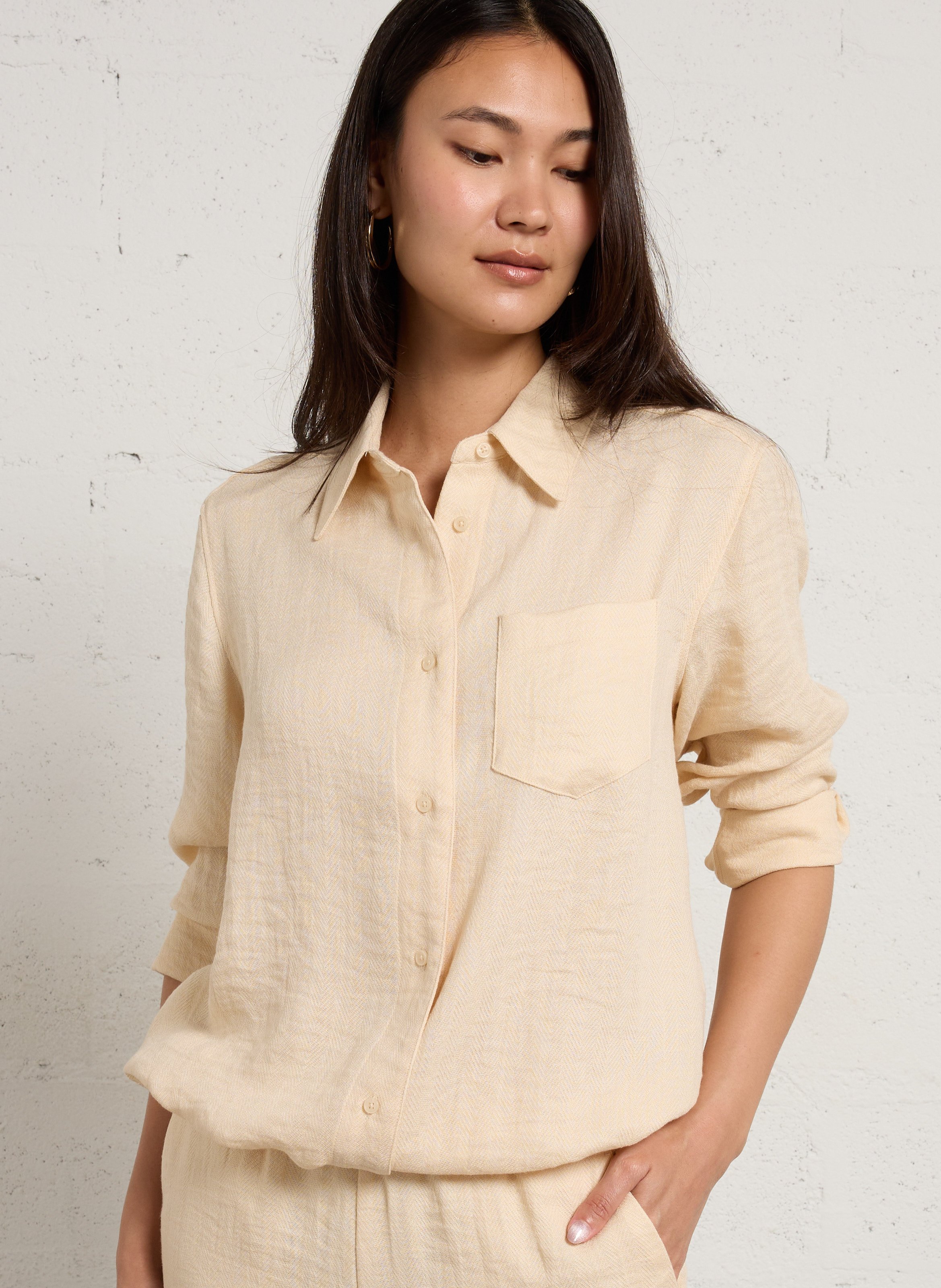 Chemise droite boutonnée ajustable dony MAISON 123 Beige