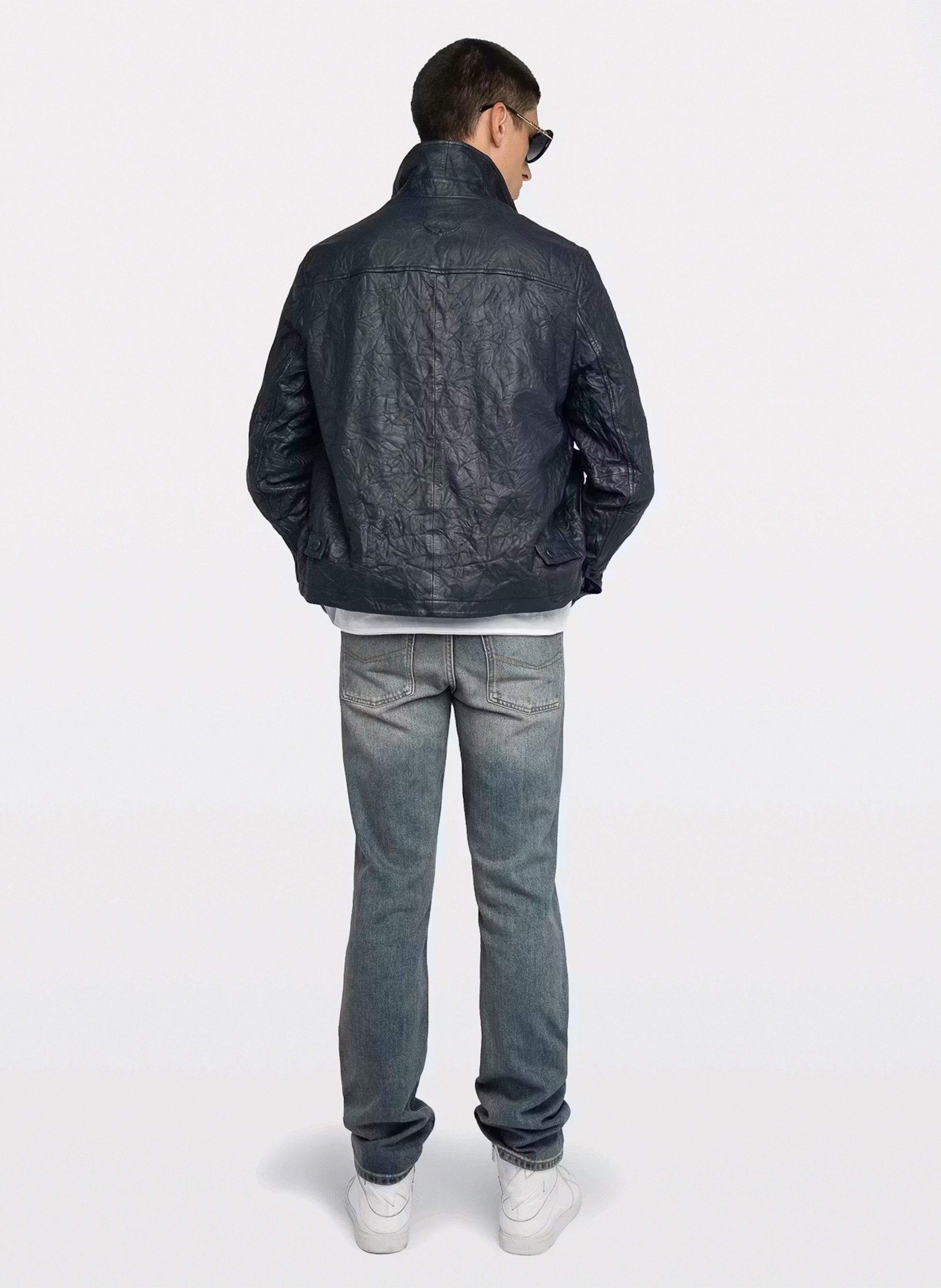 Veste droite zippée froissée en cuir loumy ZADIG&VOLTAIRE Bleu