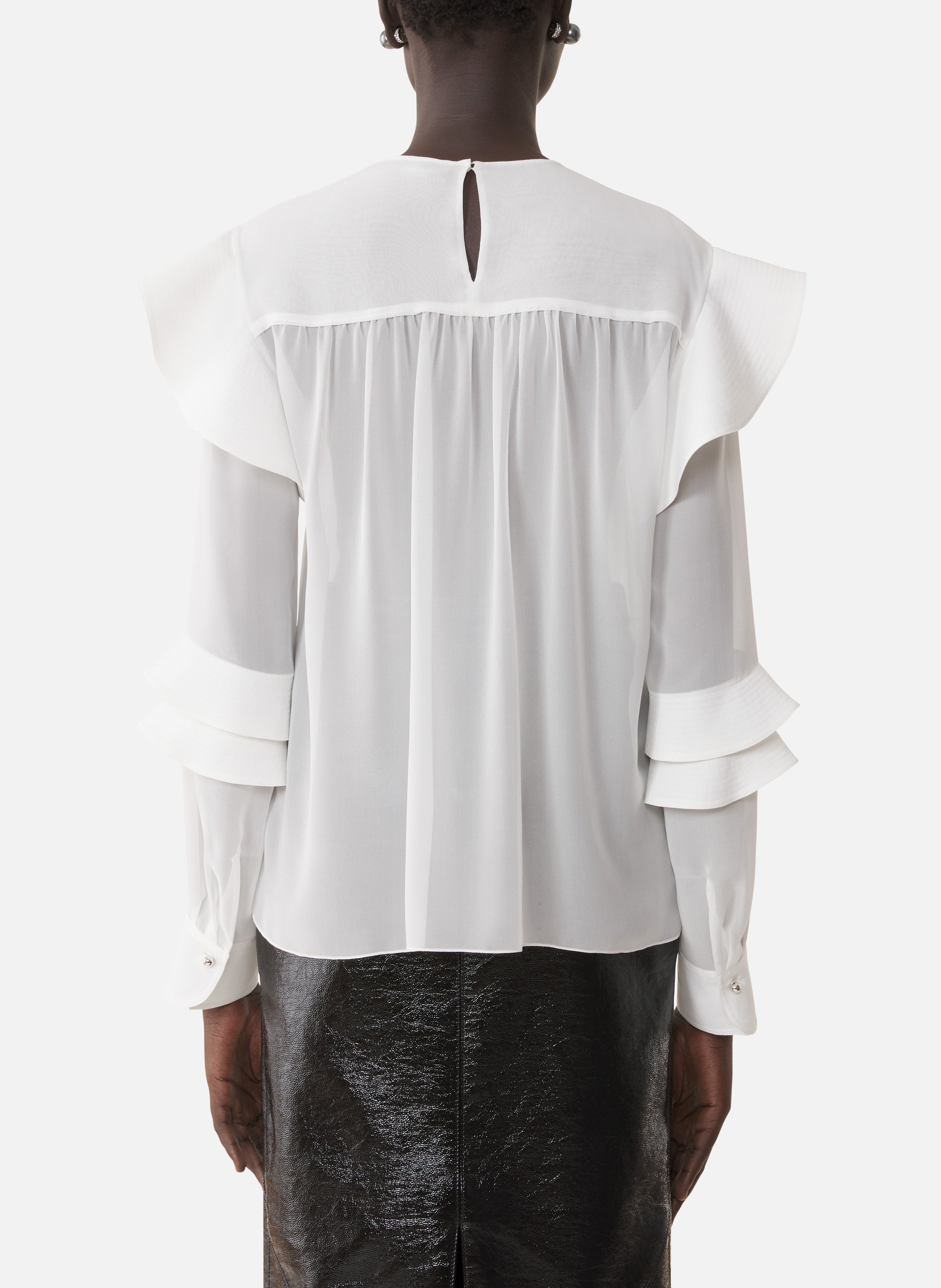 Blouse à volants en georgette de soie LANVIN Blanc