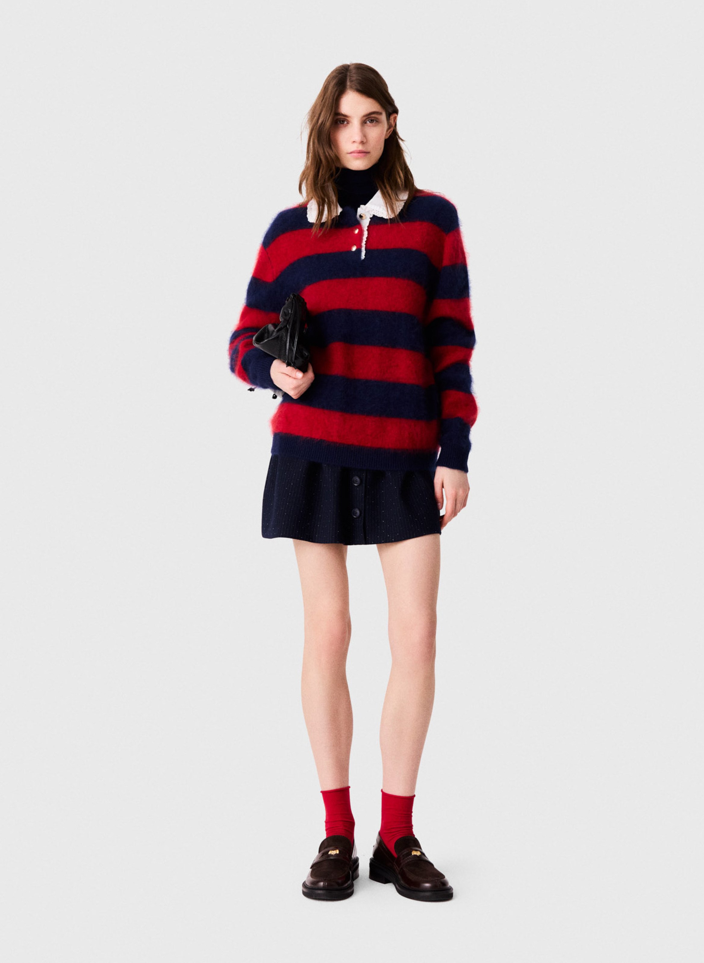 Pull col polo en laine mélangée MAJE Rouge