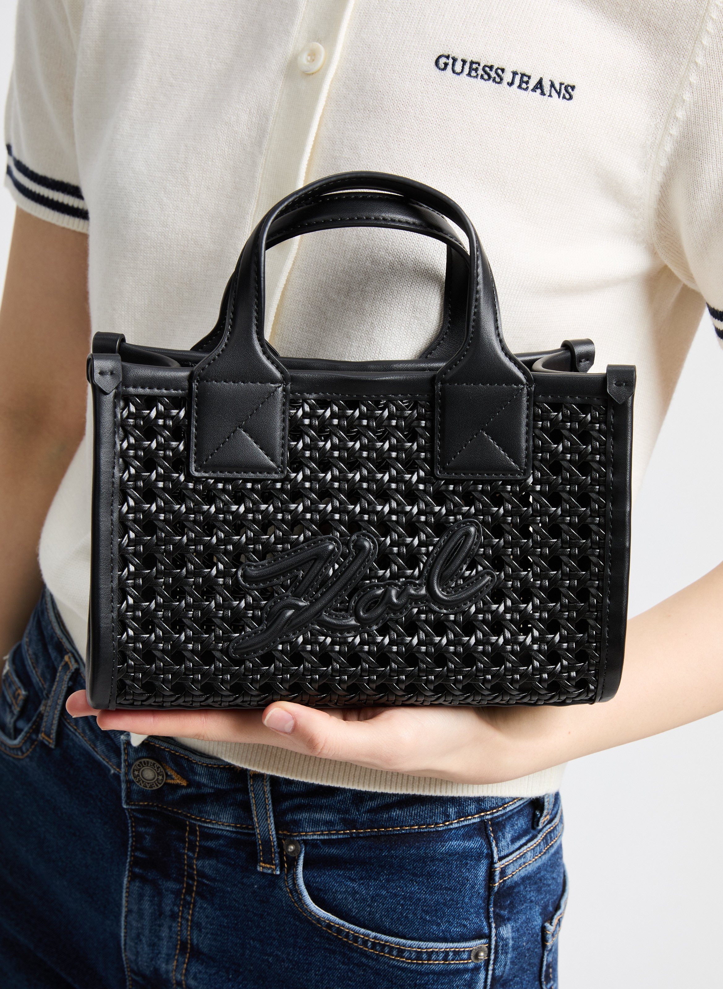 Small woven tote bag KARL LAGERFELD Black