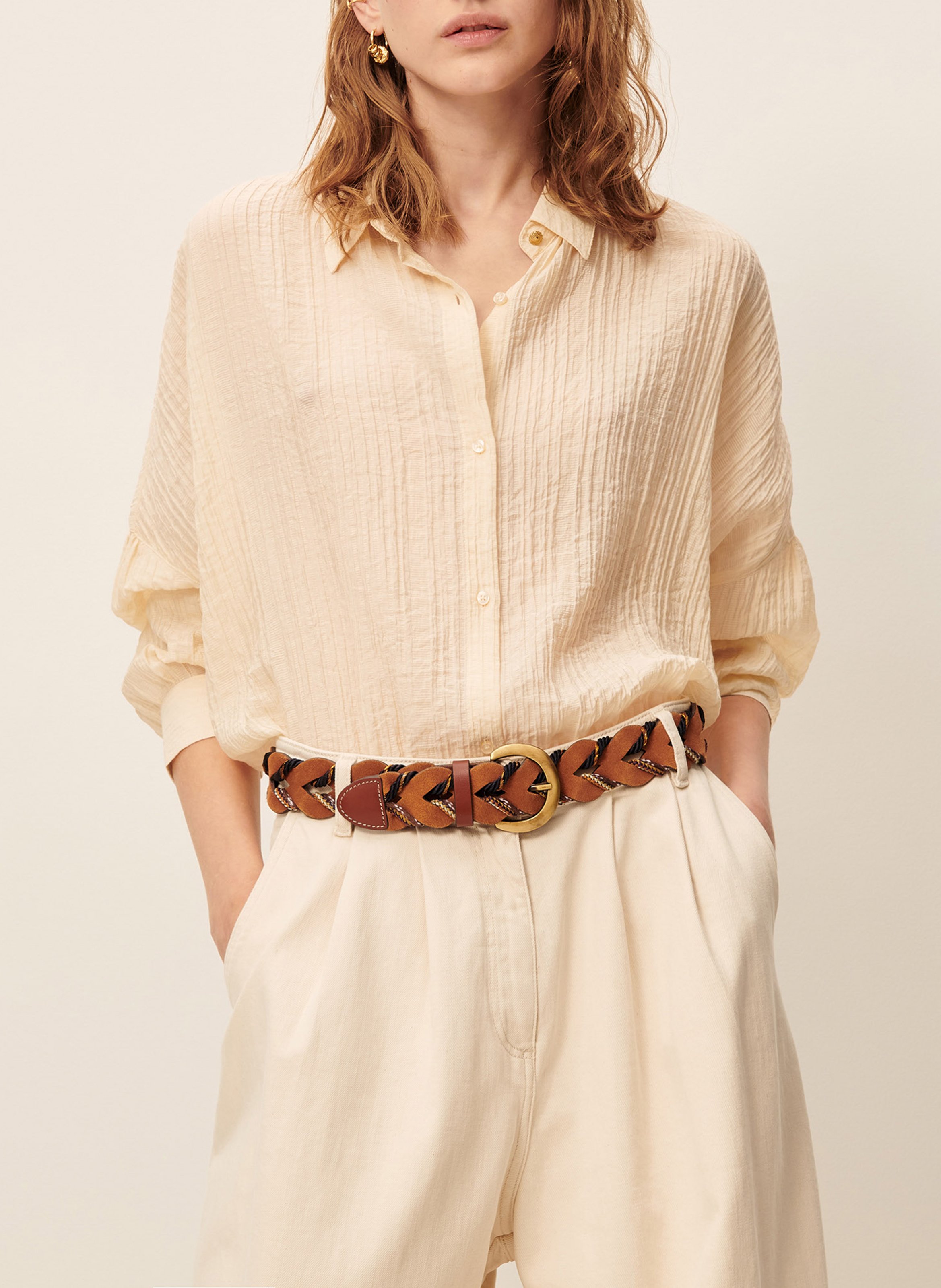 Chemise col classique oversize en coton botan SESSUN Beige