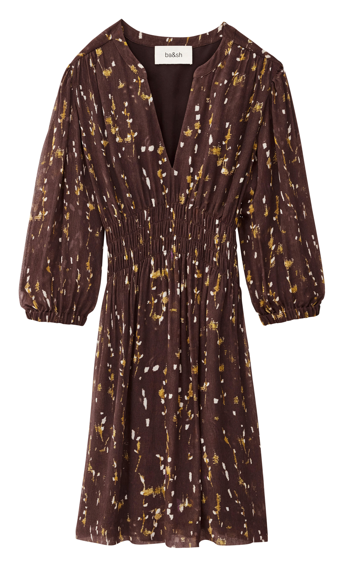 Robe courte col tunisien imprimée kanissa Marron