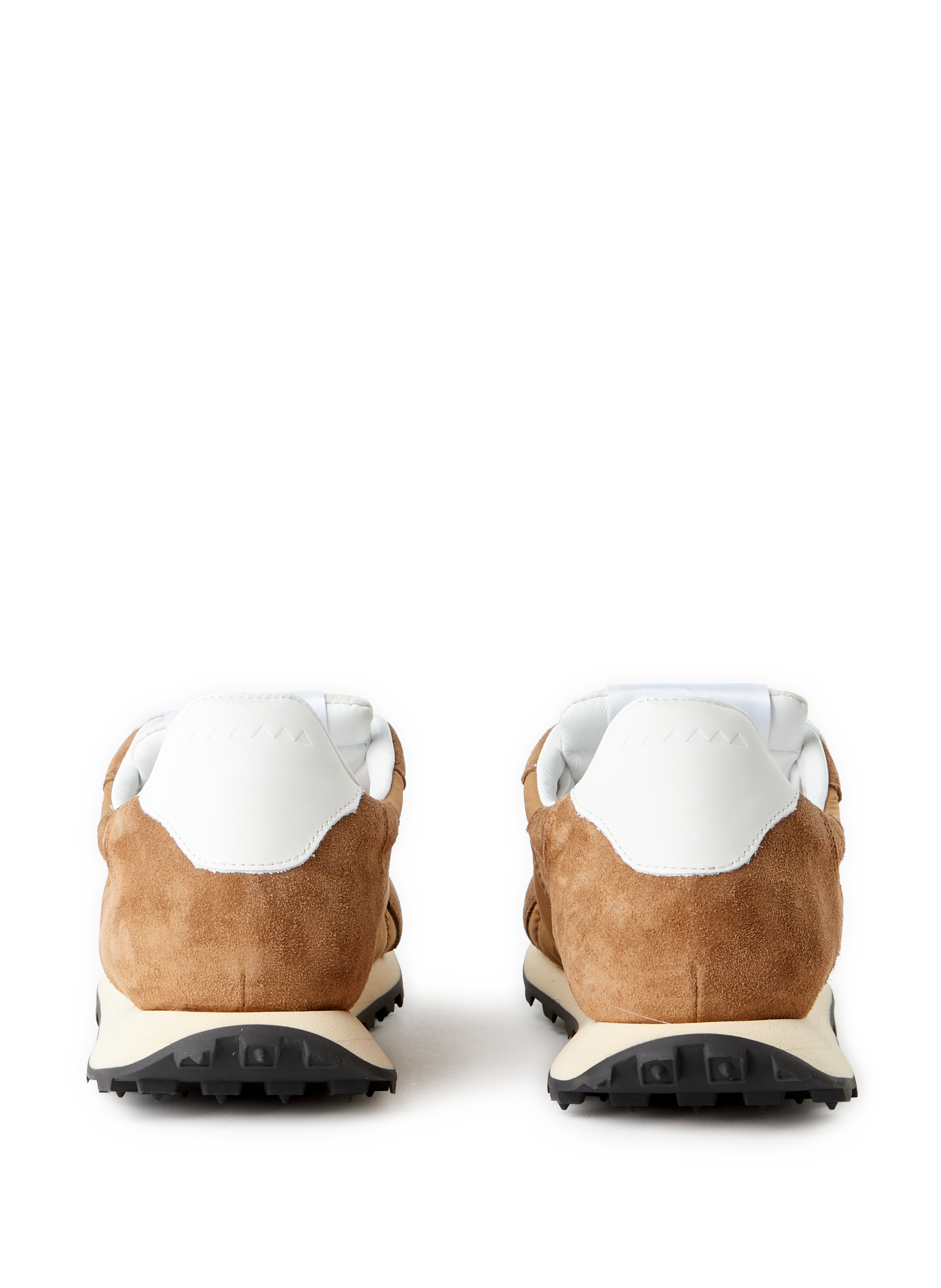 Serrated leather mixed sneakers RUN OF Brown