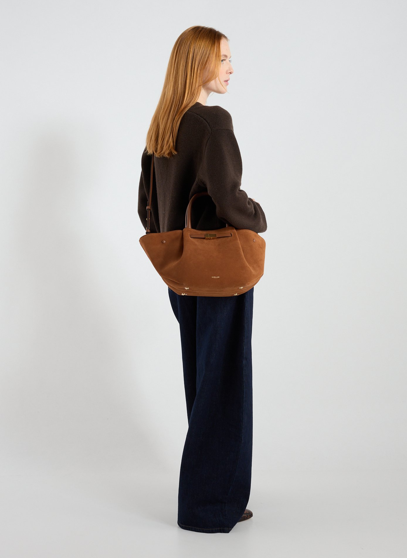 Sac à main Midi New York en cuir et coton DEMELLIER LONDON Marron