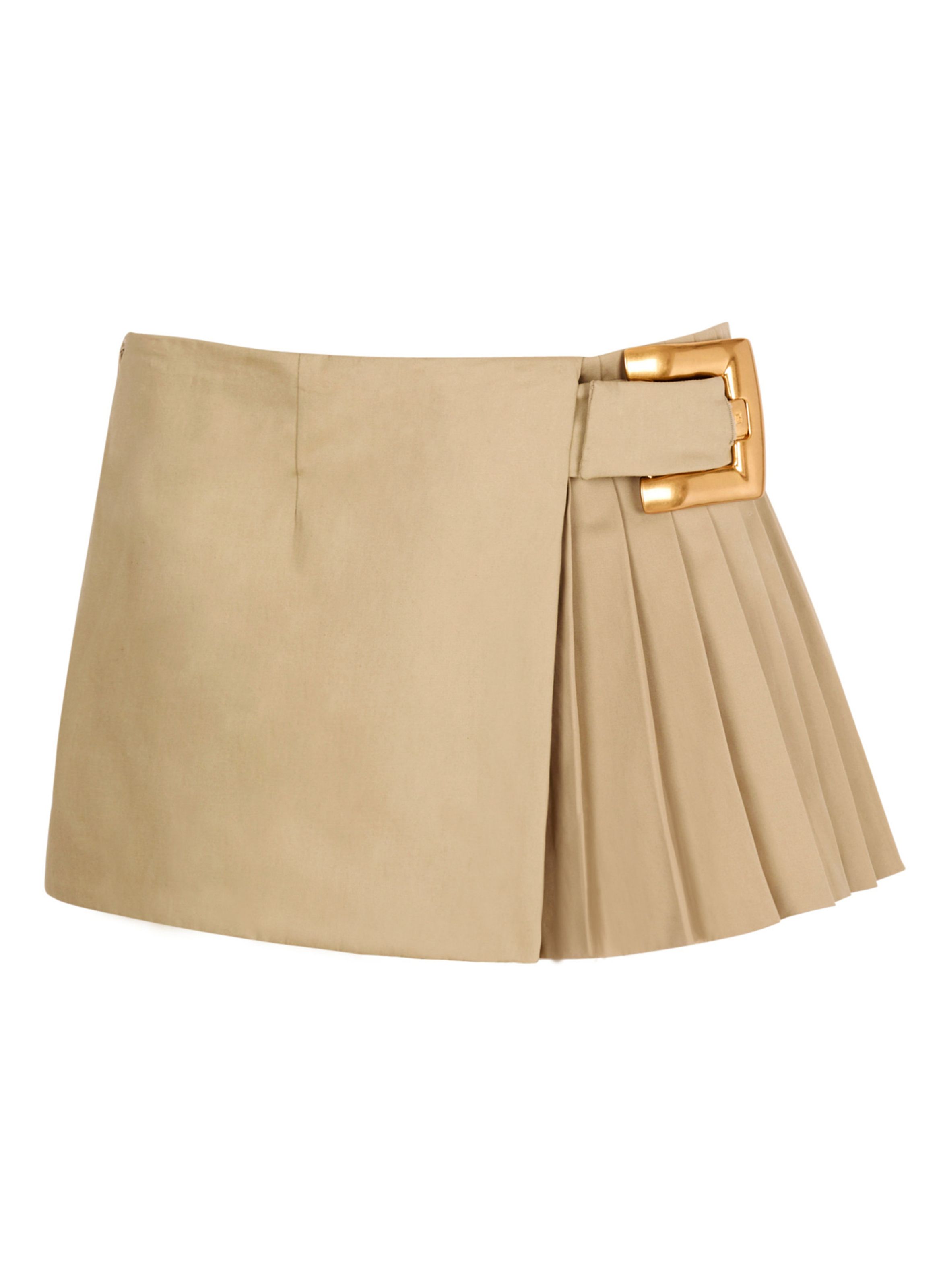 Jupe courte en gabardine avec détail ceinture BALMAIN Beige