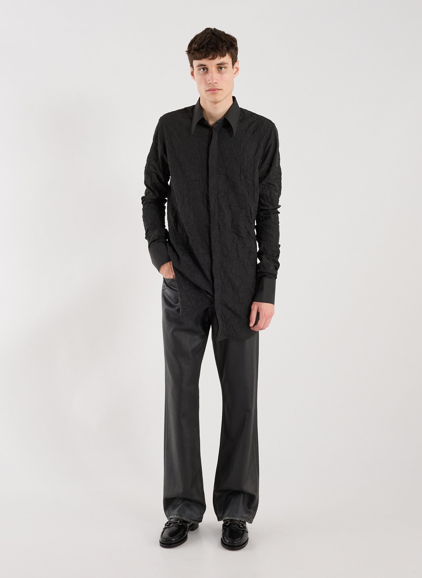 Straight pants in blended cotton and leather ACNE STUDIOS Black