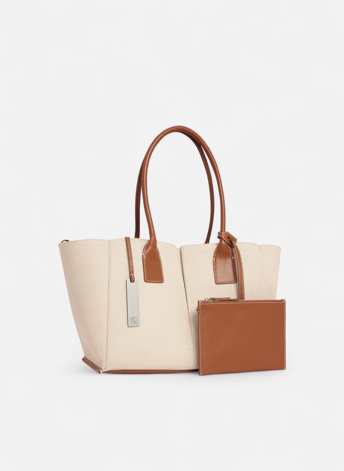 Grand sac cabas elena en toile coton et cuir grainé LE TANNEUR Marron