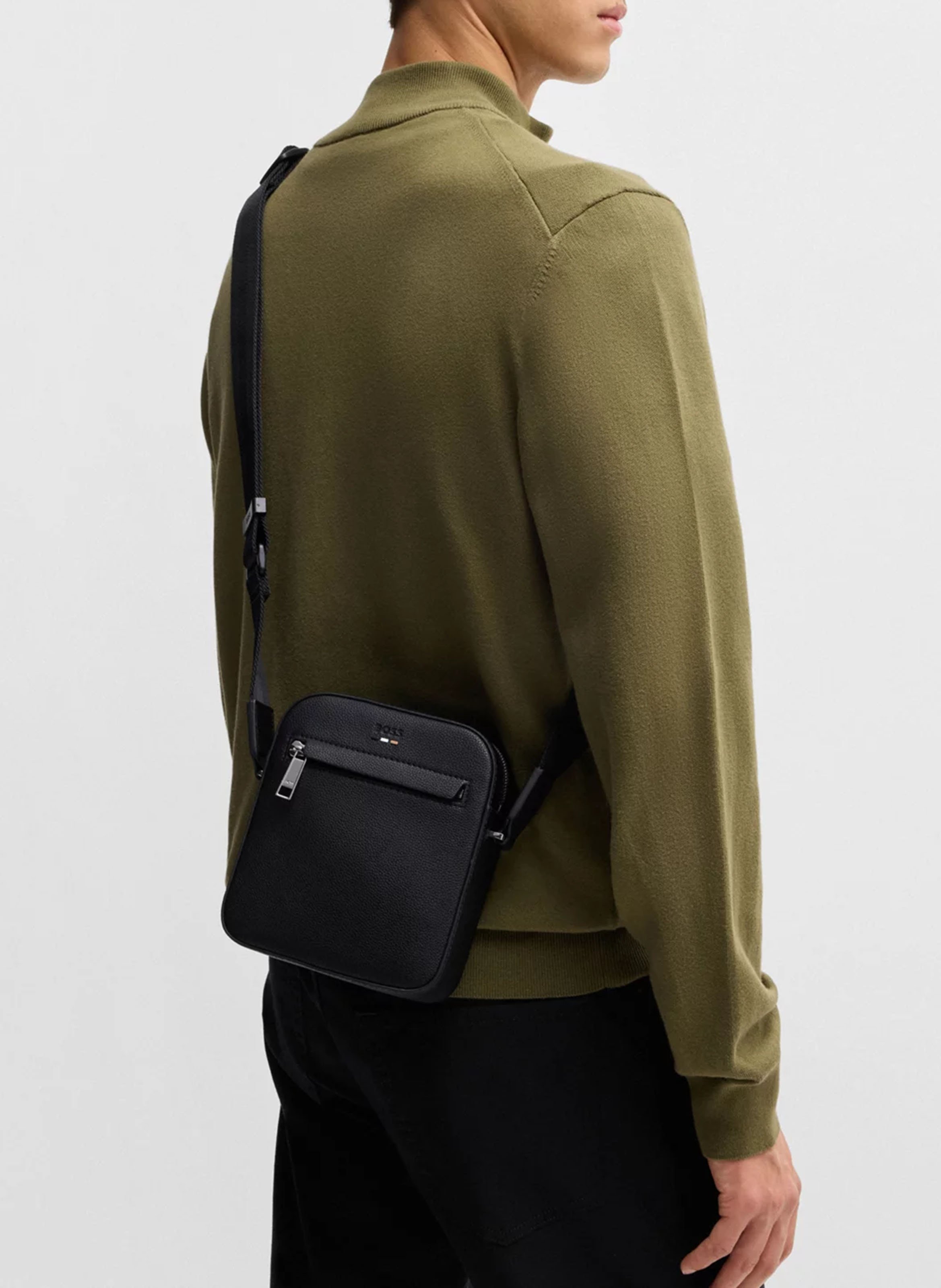 Sac reporter effet cuir grainé BOSS Noir