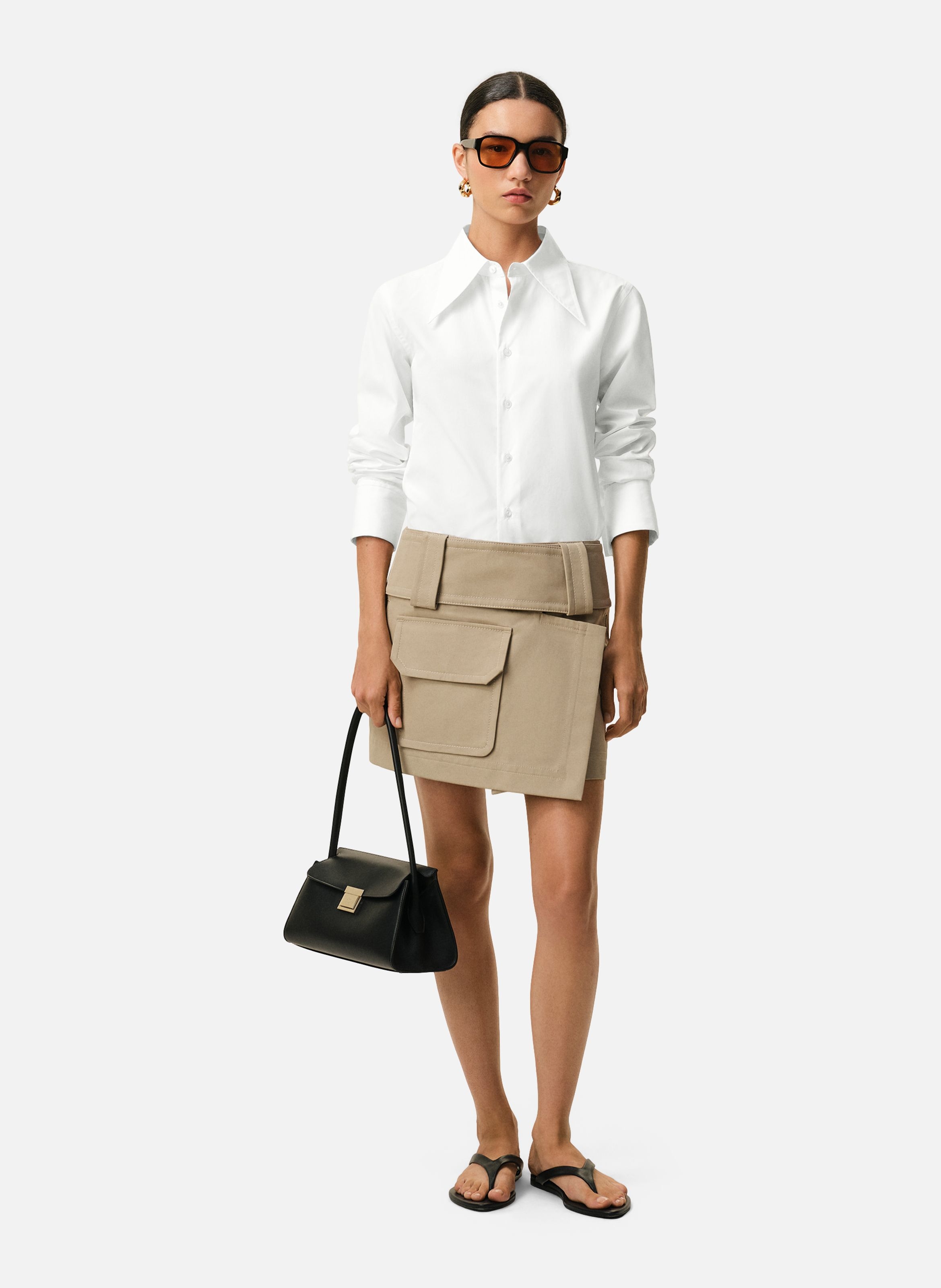 Chemise ajustée col en pointe en soie mélangée AMI PARIS Blanc