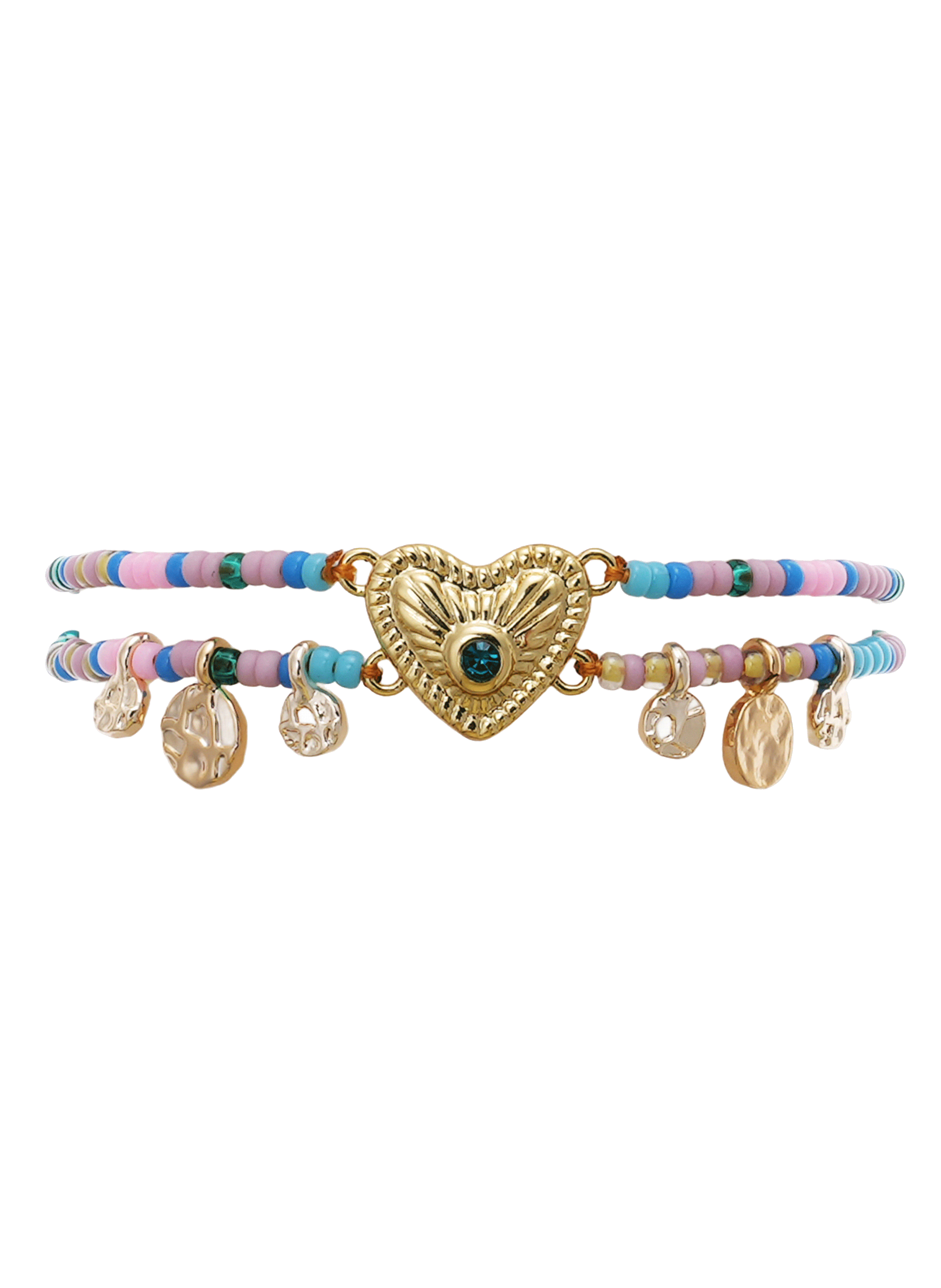 Bracelet multiliens réglable perles et pampilles avec cabochon cœur MACANOS HIPANEMA Bleu
