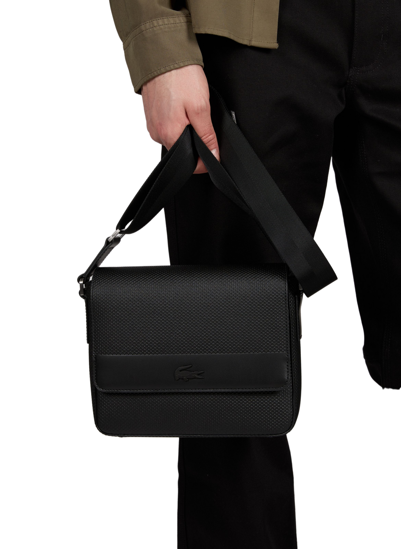 Sac à bandoulière en cuir texturé LACOSTE Noir