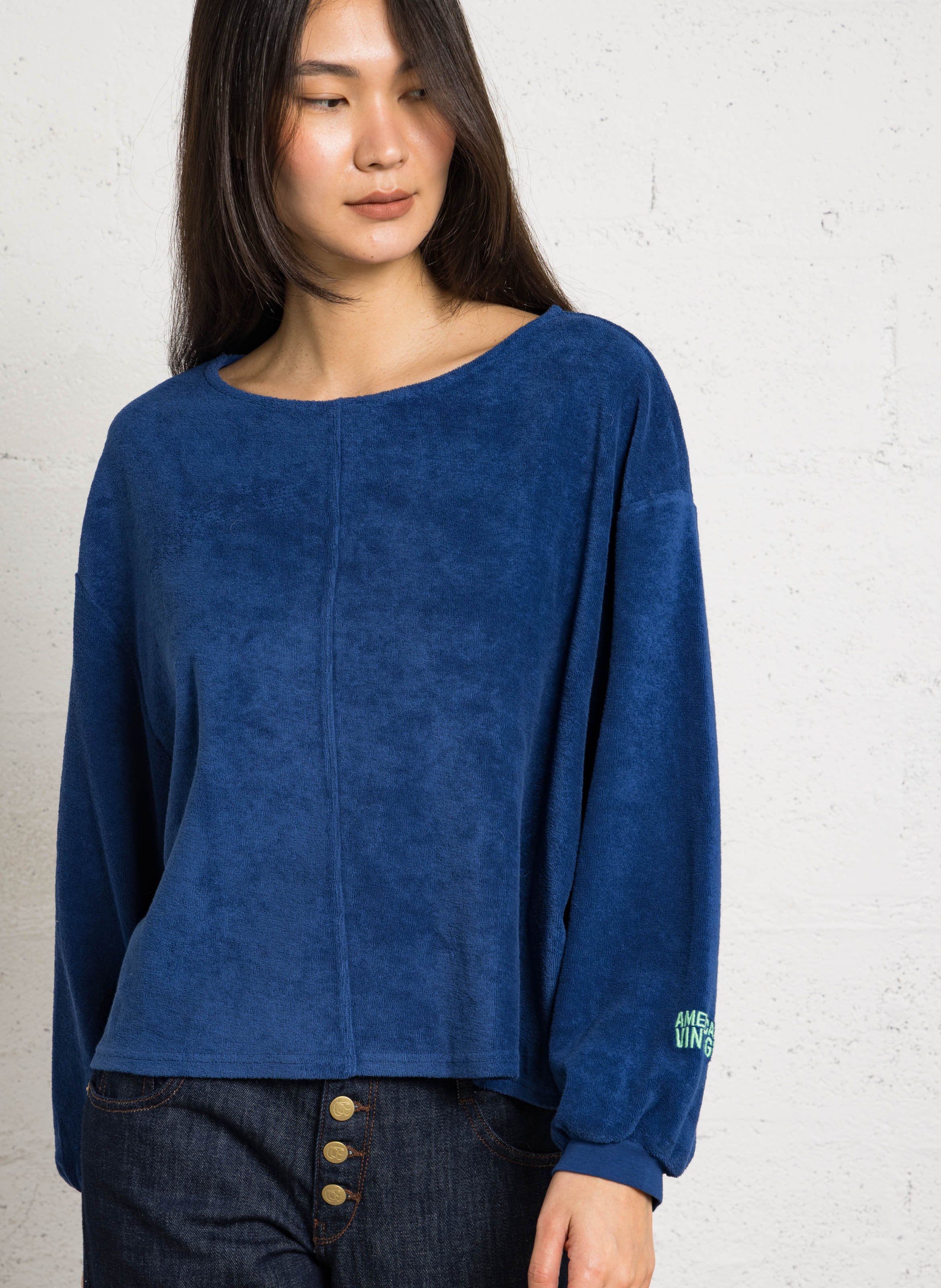 Pull oversize col bateau en coton et coton recyclé fuxow AMERICAN VINTAGE Bleu