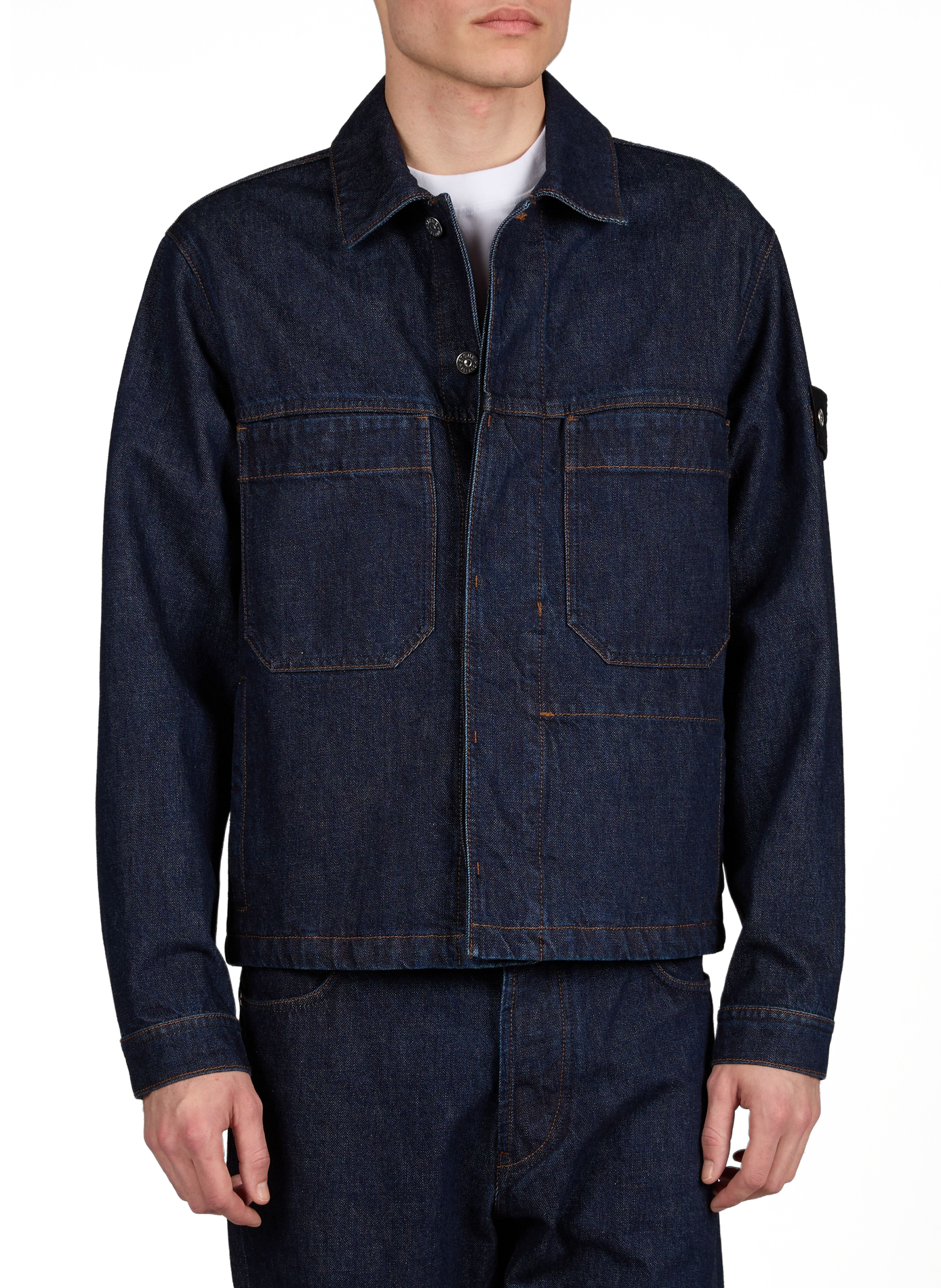 Veste denim à col classique en coton STONE ISLAND Bleu
