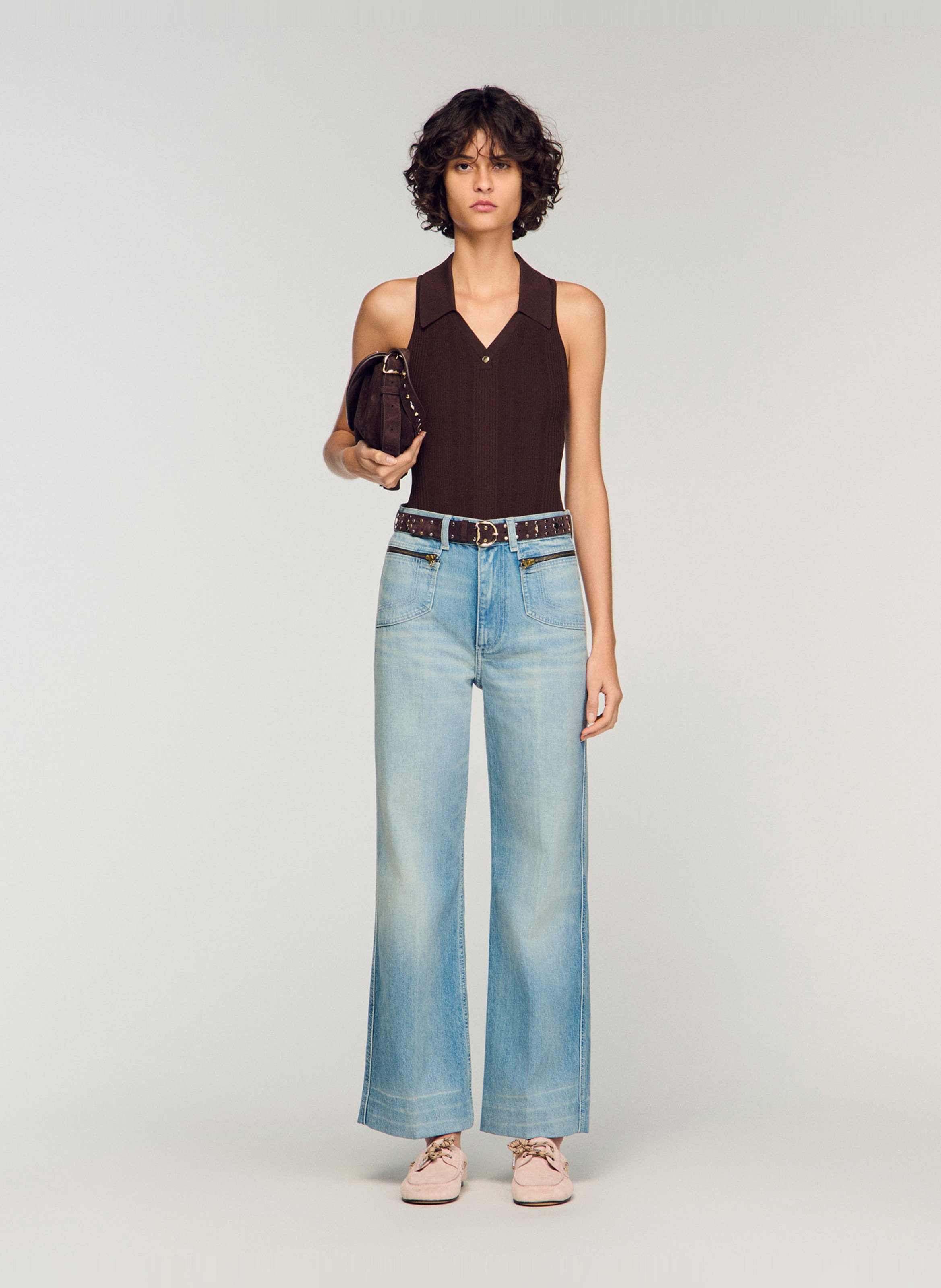 Jean droit en coton SANDRO Bleu