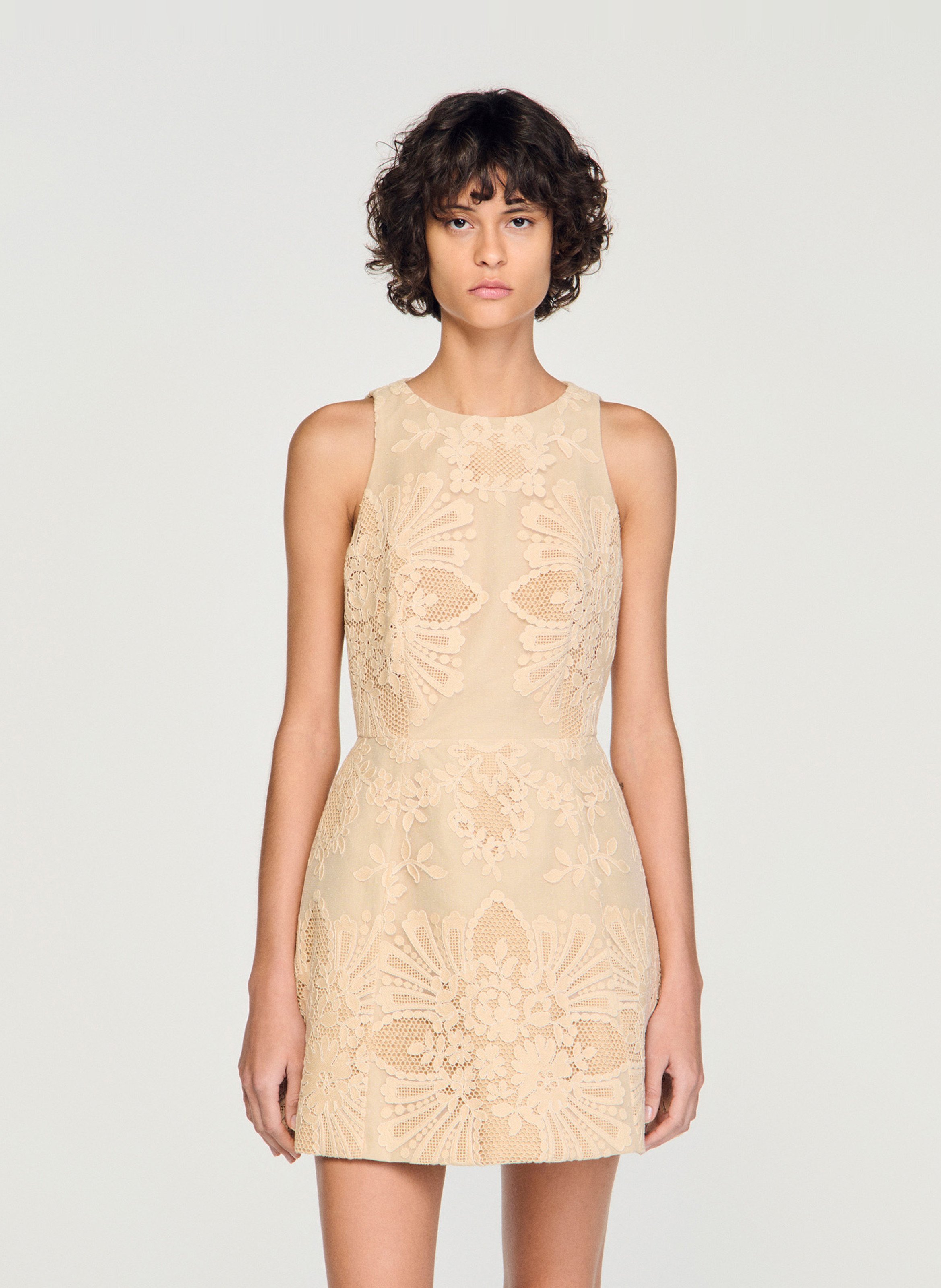 Robe courte sans manche dentelle SANDRO Beige