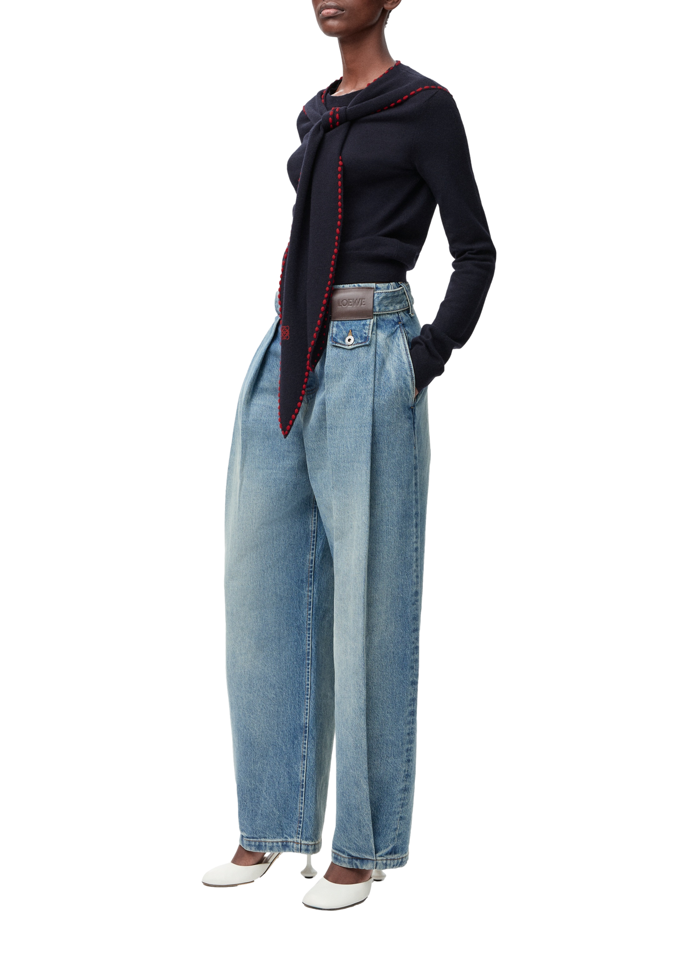 Wool lavallière blouse with embroidered details LOEWE Blue