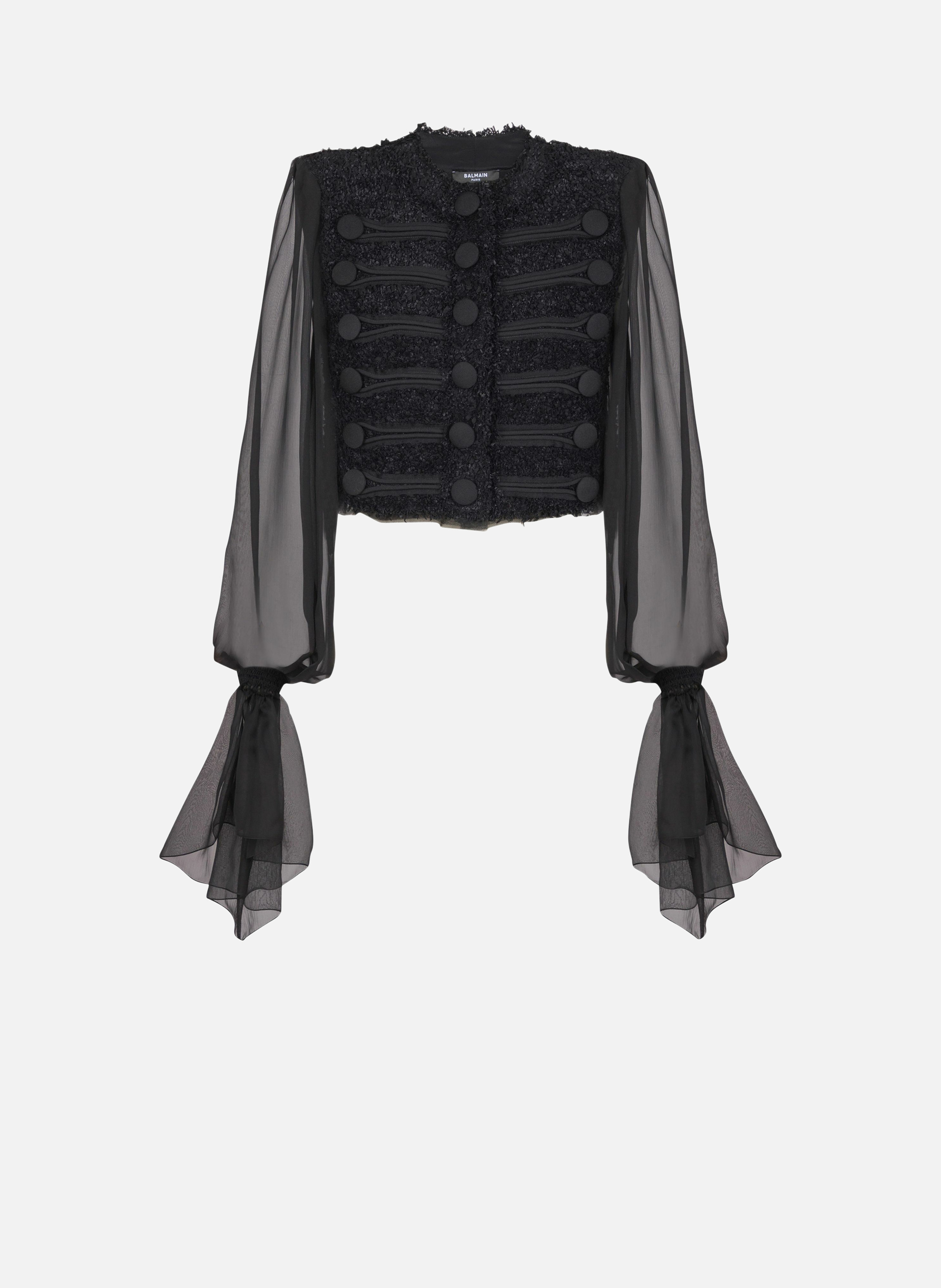 Veste bord à bord en tweed et mousseline BALMAIN Noir