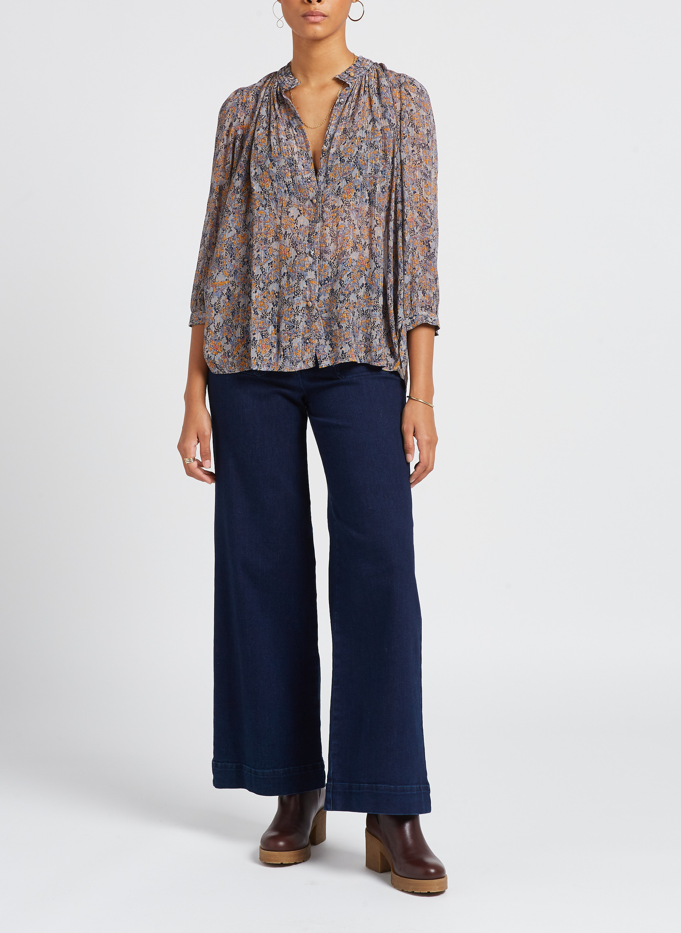 Pantalon flare en denim léger manhattan SESSUN Bleu