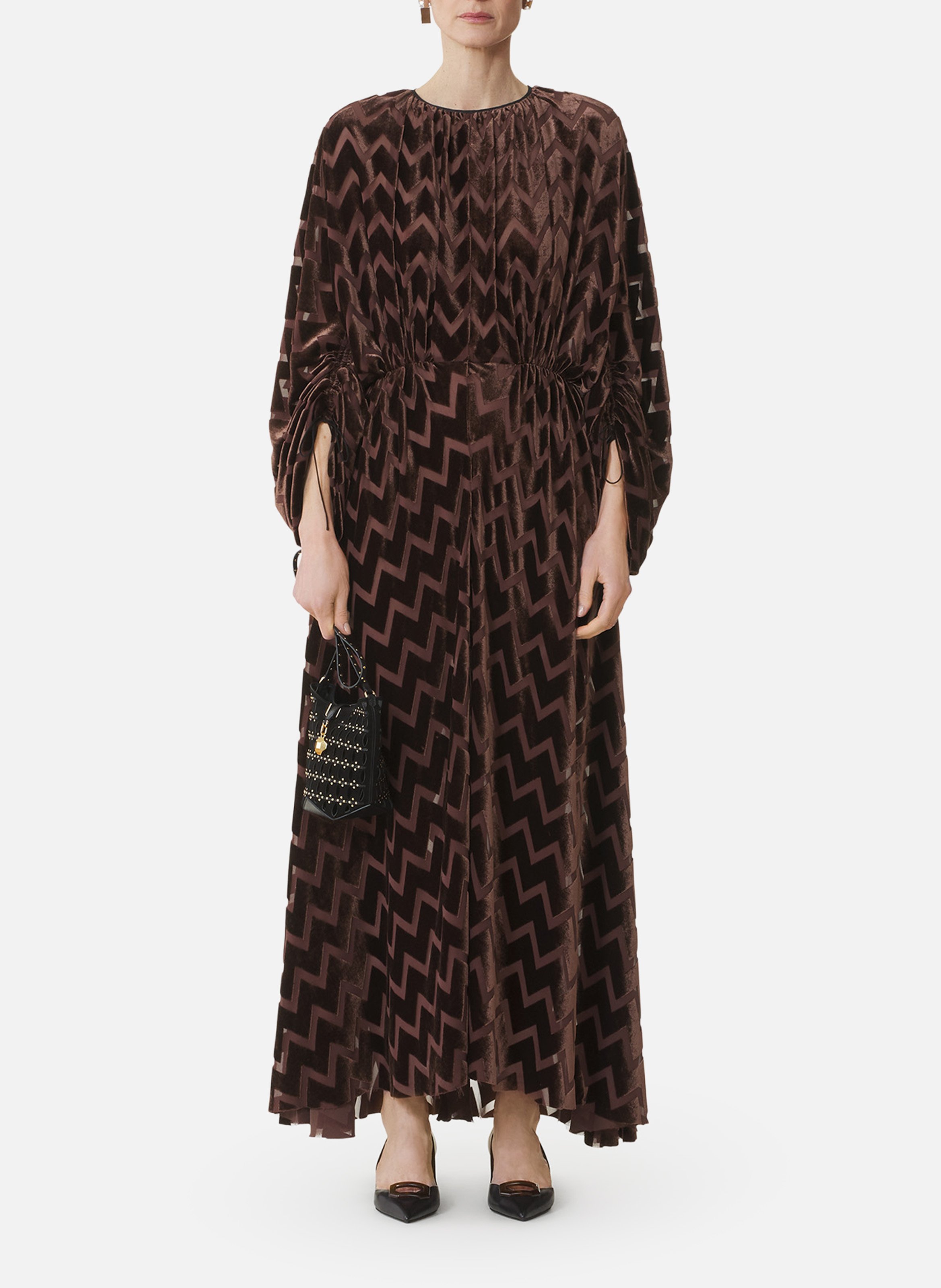 Robe en velours dévoré LANVIN Marron