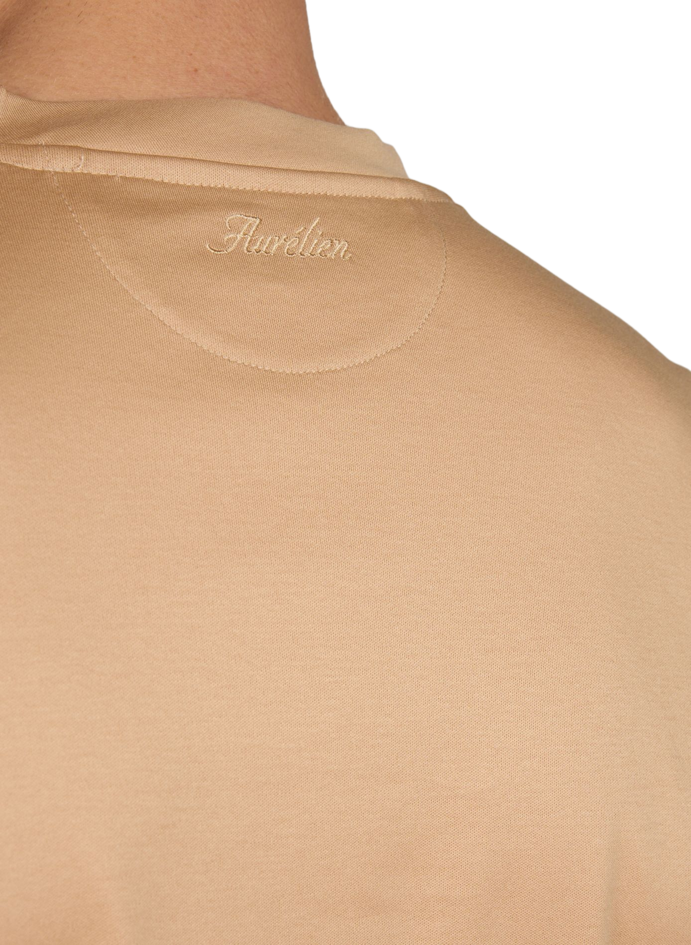 T-shirt uni à col rond en coton AURELIEN Beige
