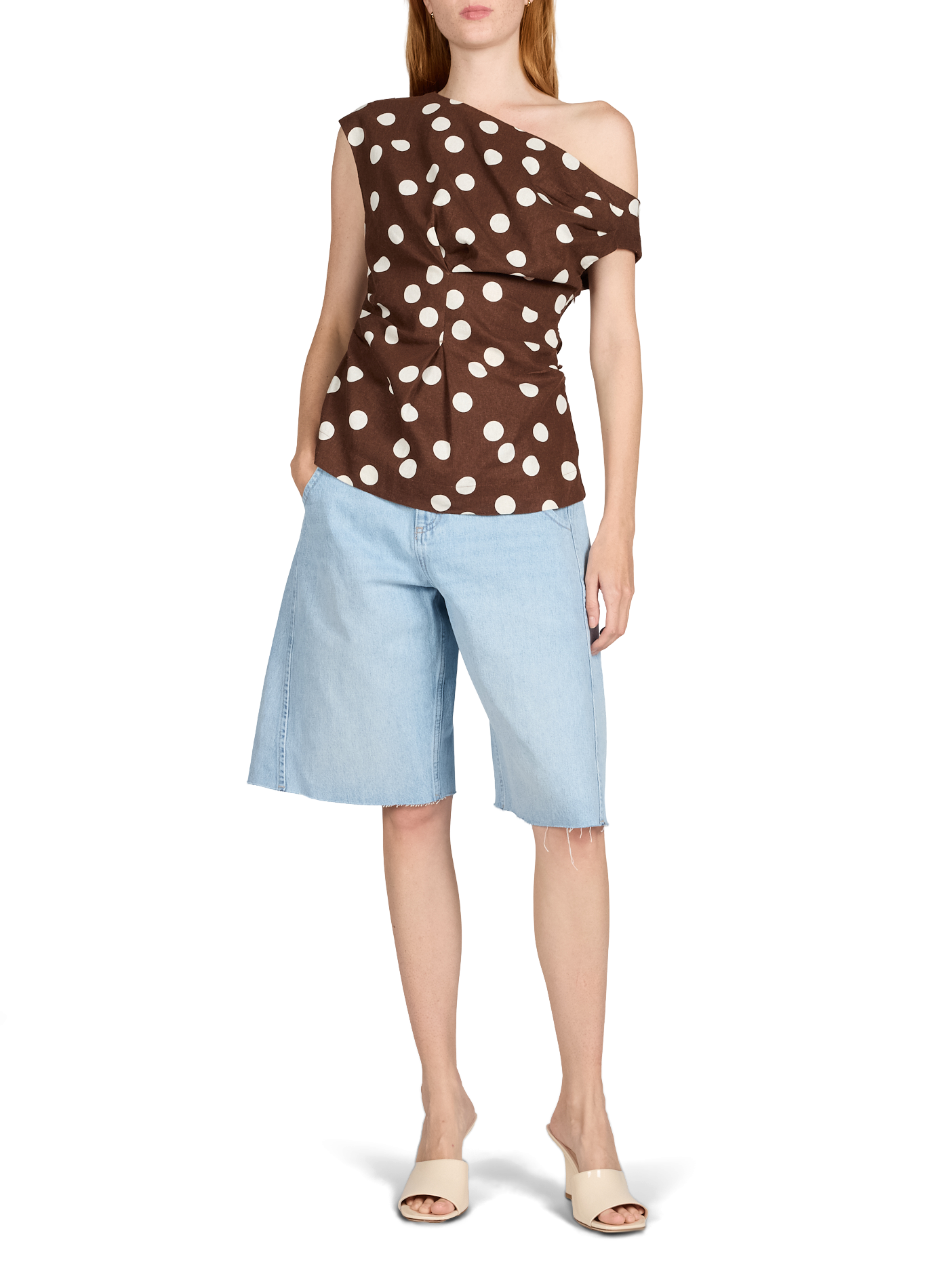 Ärmelloses Top aus plissiertem Leinen-Mix TOPSHOP Beige