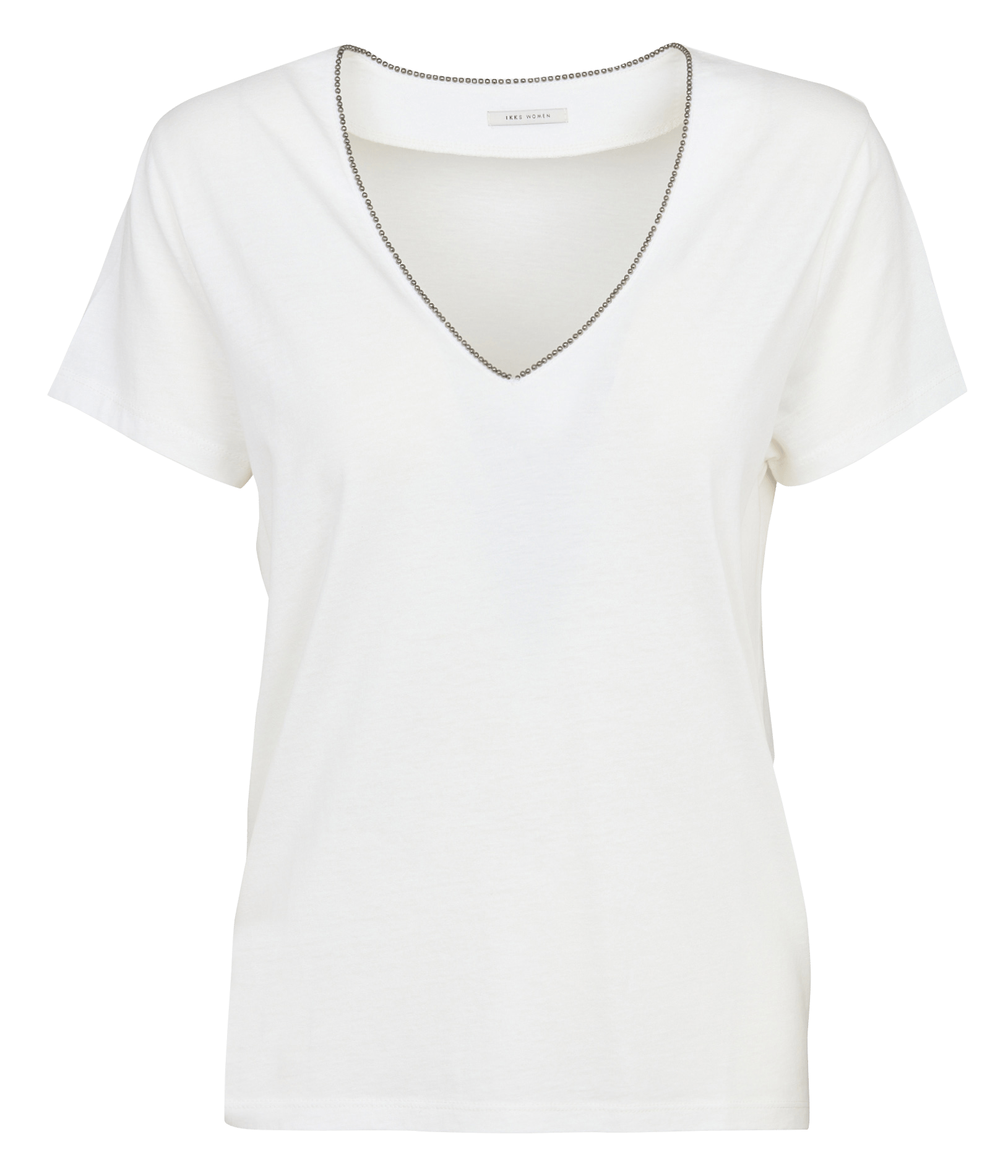 Tee-shirt droit col v en coton mélangé IKKS Blanc