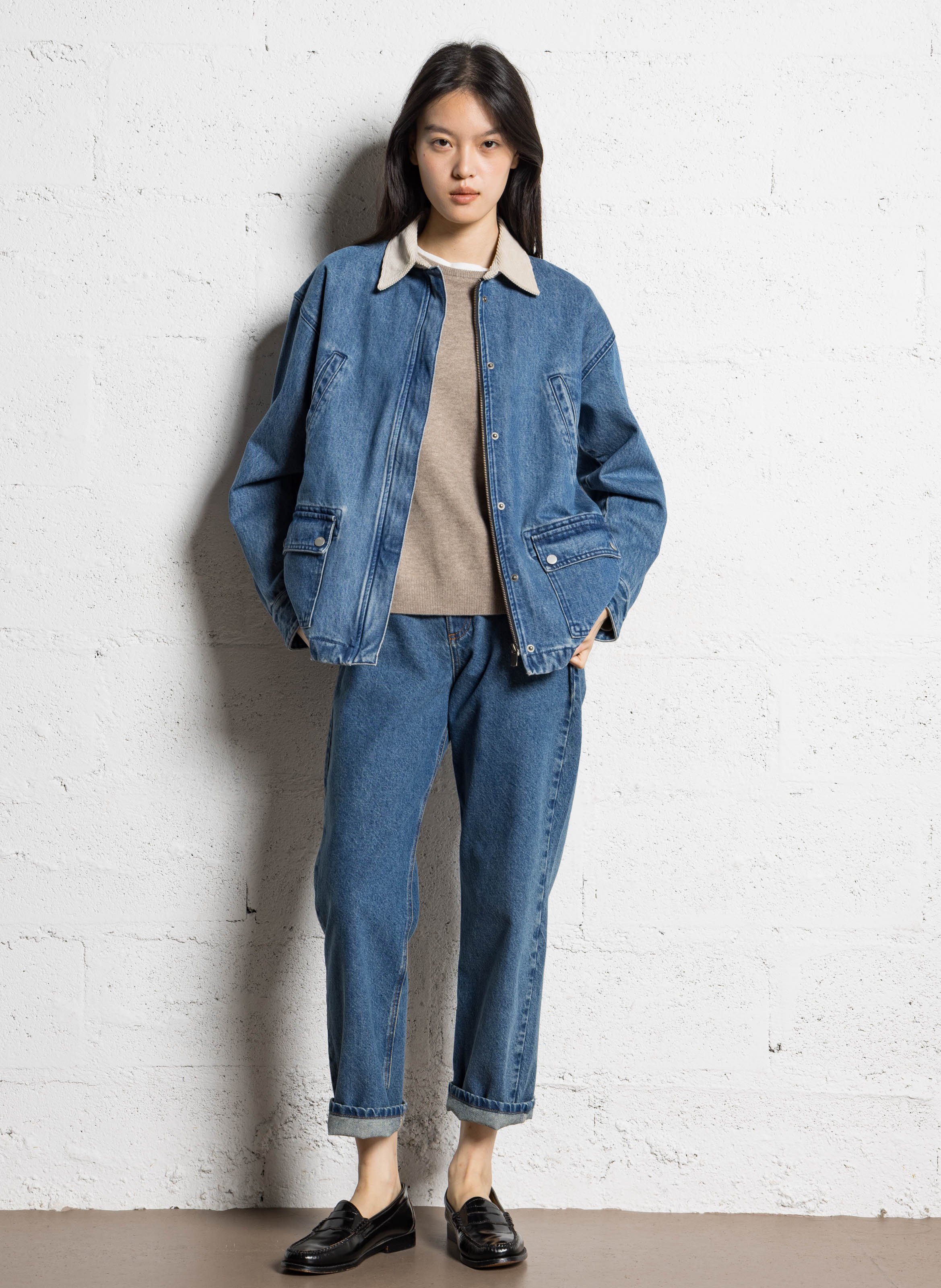 Veste en jean droite en coton IKKS Bleu