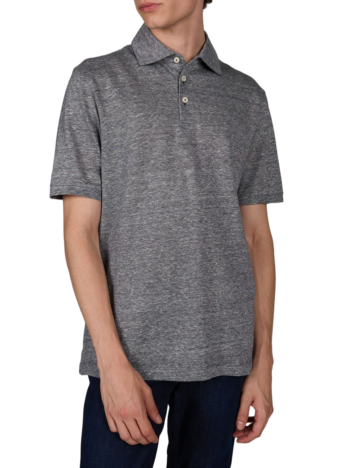 Polo manches courtes en lin mélangé ETON Bleu