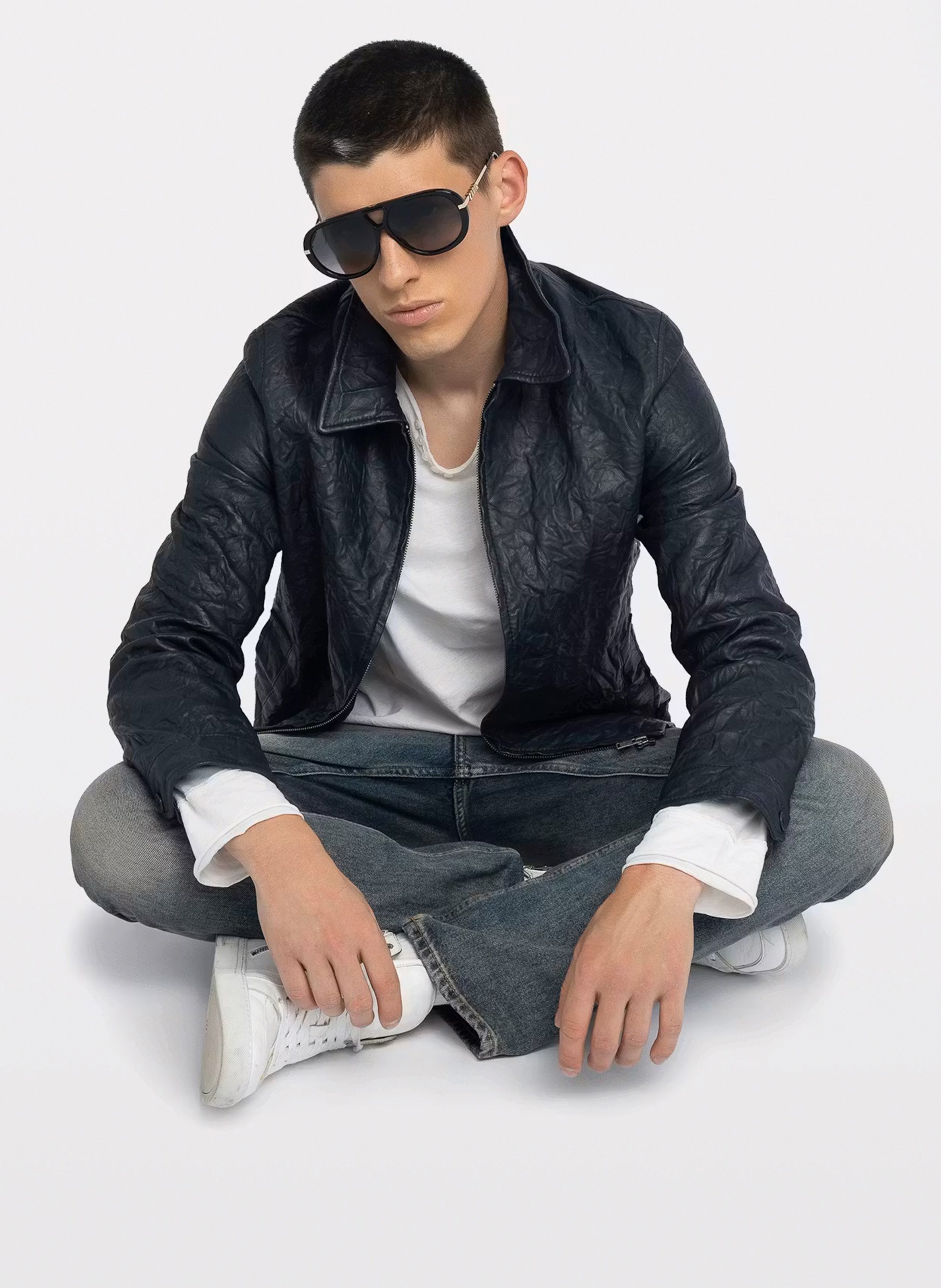 Veste droite zippée froissée en cuir loumy ZADIG&VOLTAIRE Bleu